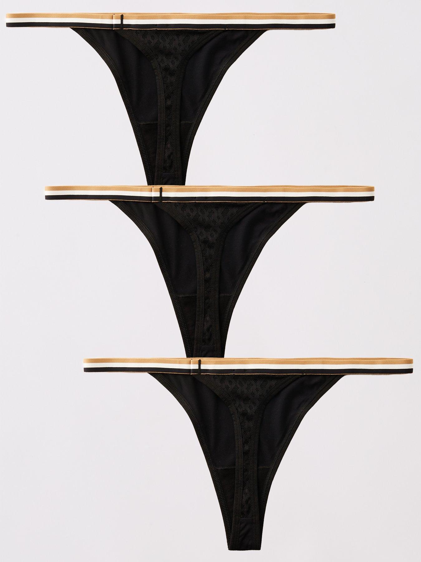 undefined 3 Pack Lace Thong Set - Black