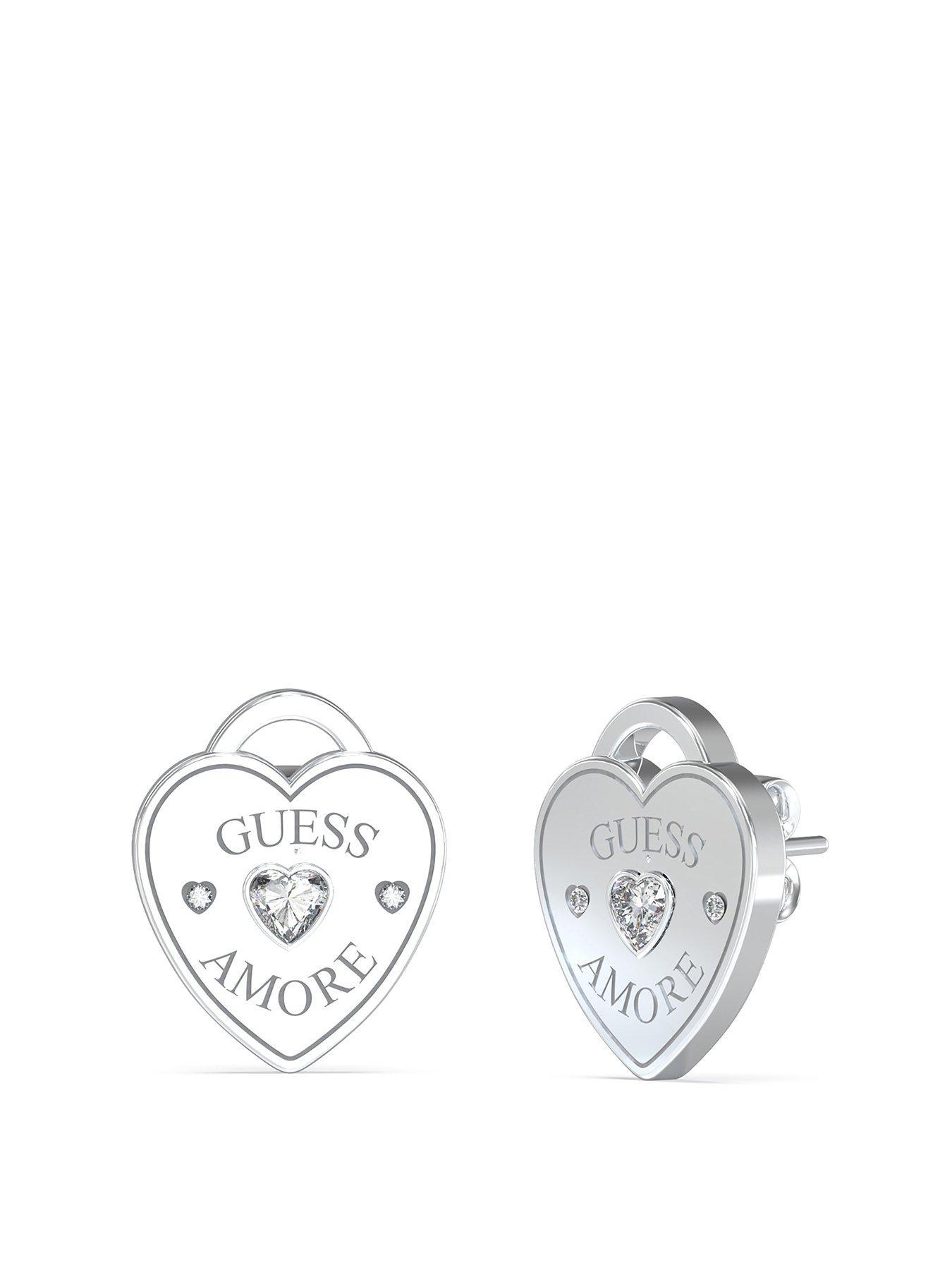 Guess silver tone 14MM HEART STUDS