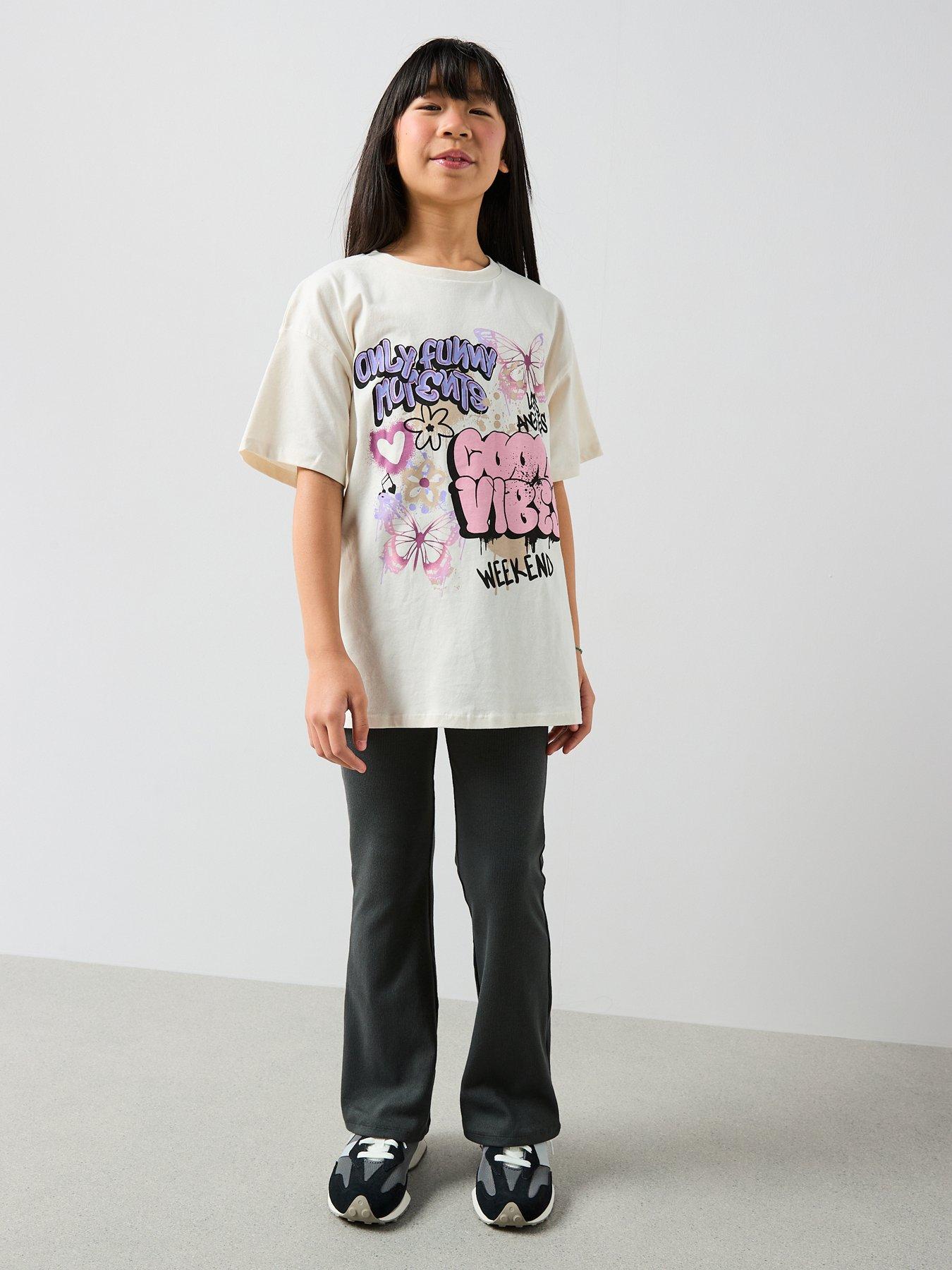 V by Very Girls Graffiti T-shirt And Flare Leggings - White