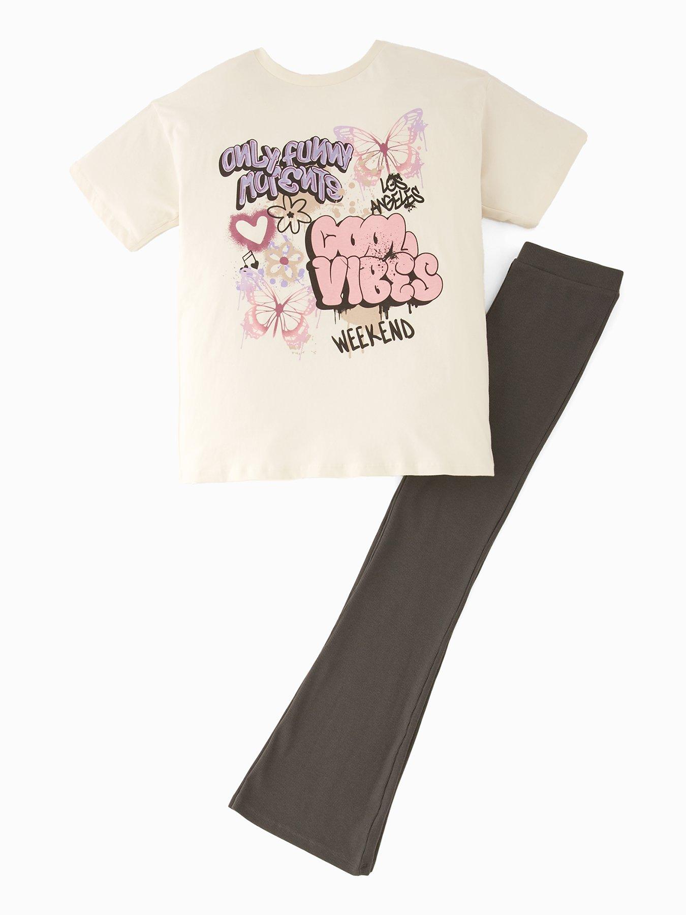 V by Very Girls Graffiti Print Tshirt And Flare Legging - White