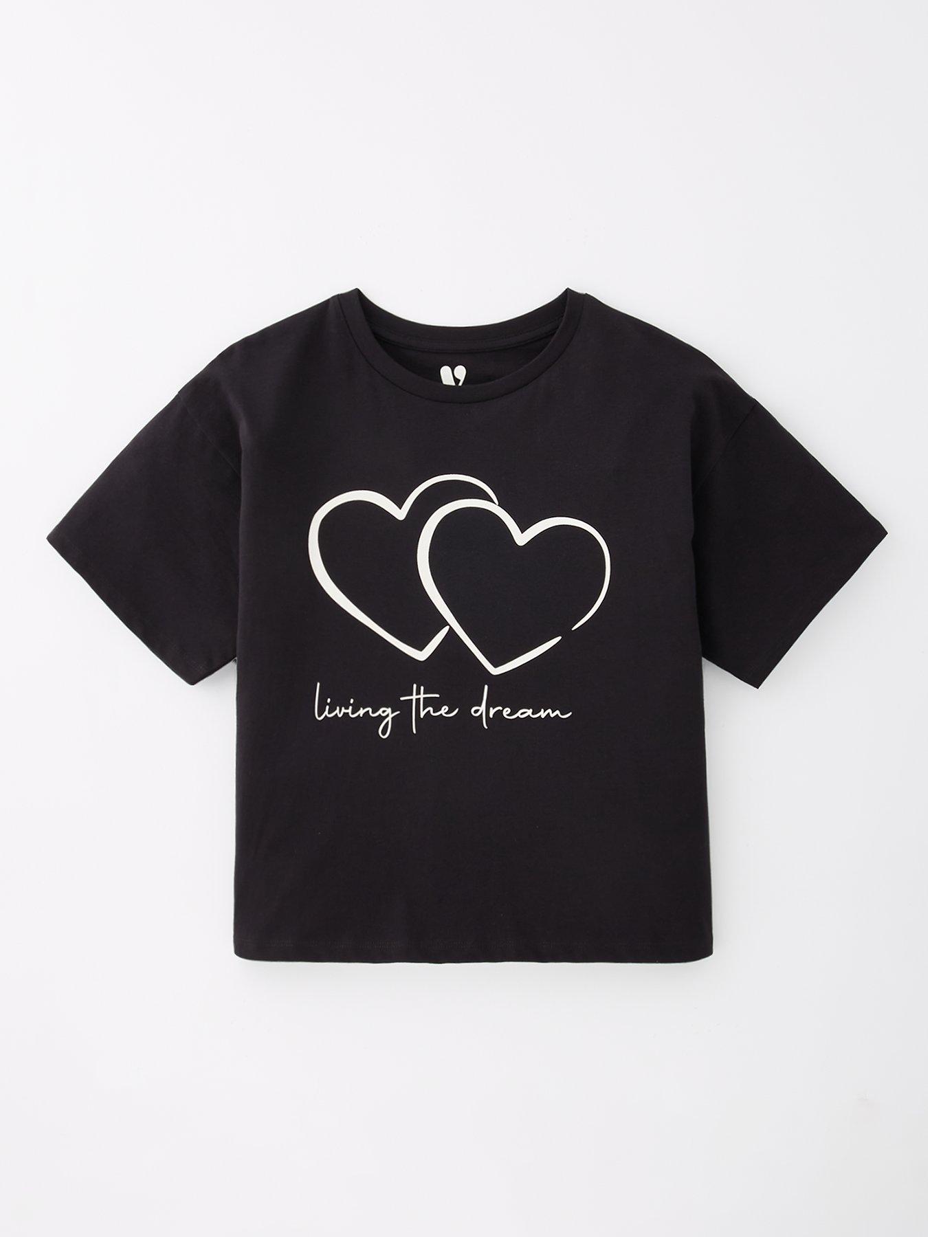 V by Very Girls Short Sleeve Graphic T-shirt - Black