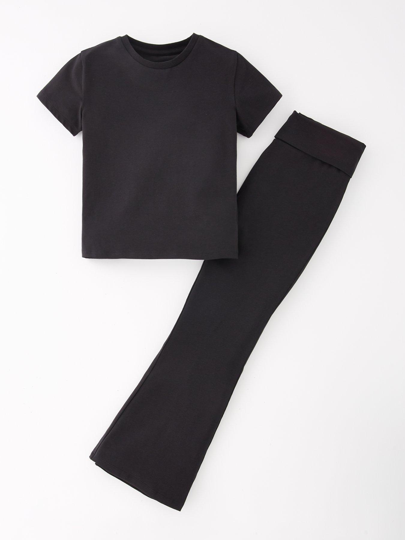V by Very Girls Folder Over Waist Legging And T-shirt Set - Black