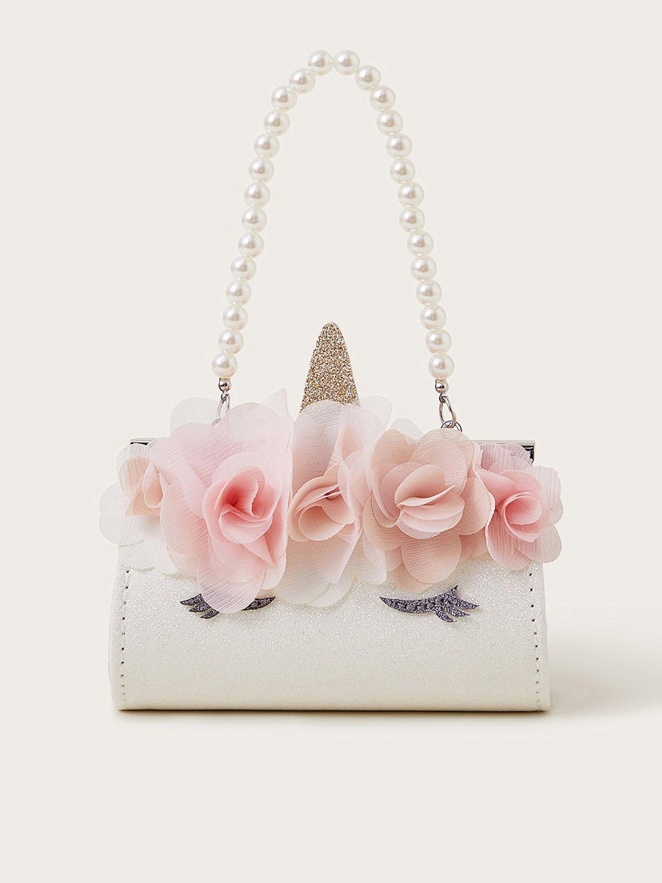 undefined Girls Mini Unicorn Pearl Strap Bag - Light Cream