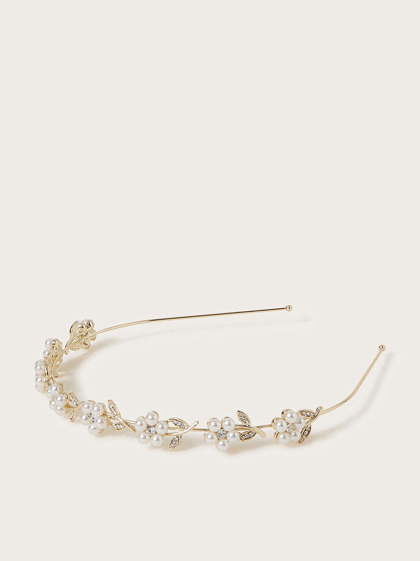 Image 1 of 2 of Monsoon Girls Pearly Flower Girl Metal Headband - Light Cream