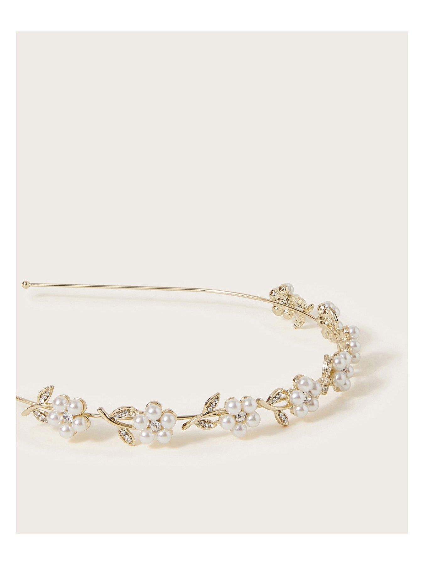 Image 2 of 2 of Monsoon Girls Pearly Flower Girl Metal Headband - Light Cream