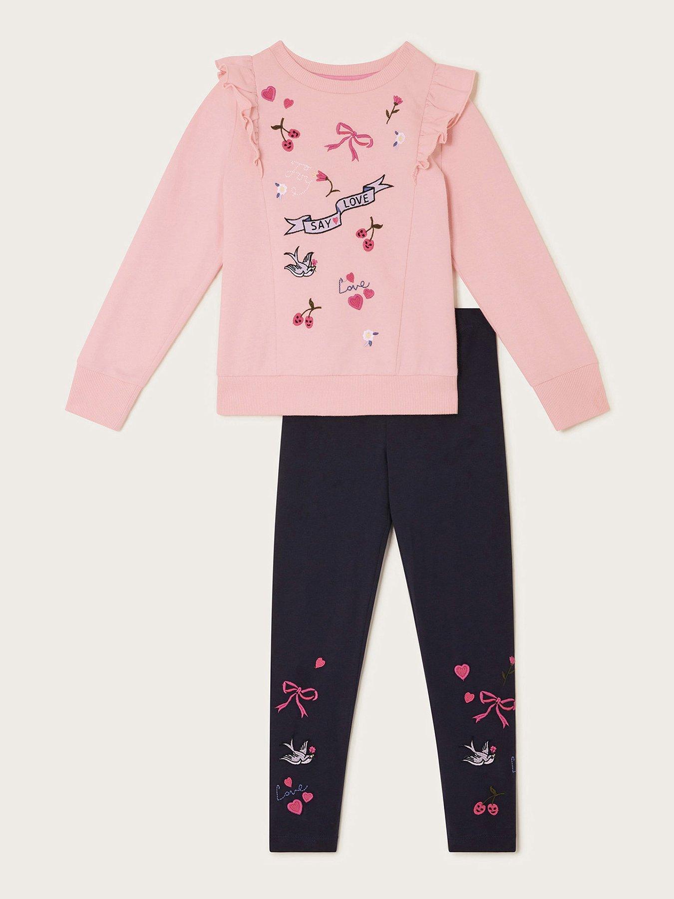 undefined Girls Love Embroidered Jumper And Leggings Set - Pink