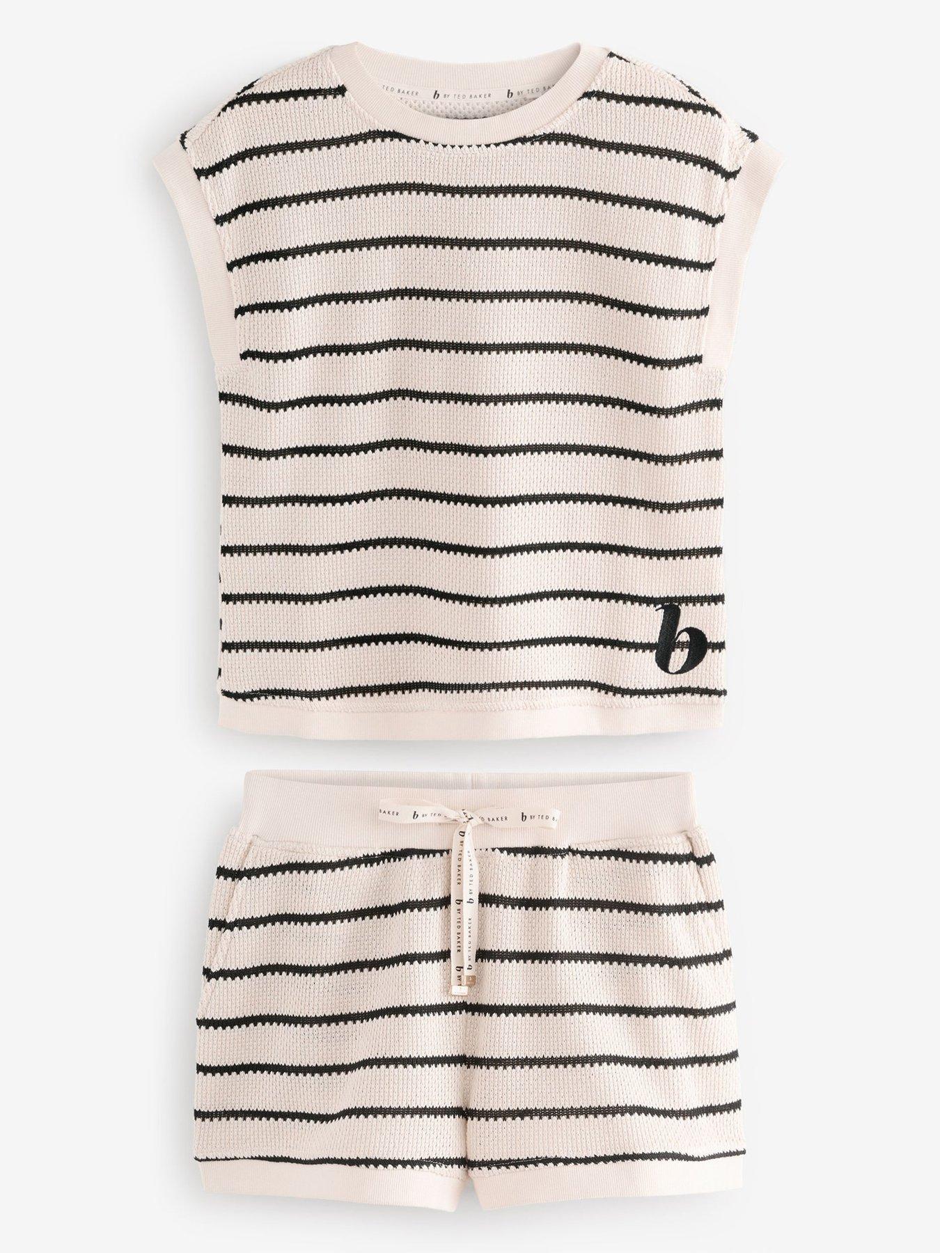 undefined Knitted Stripe Short Pyjama Set - Beige