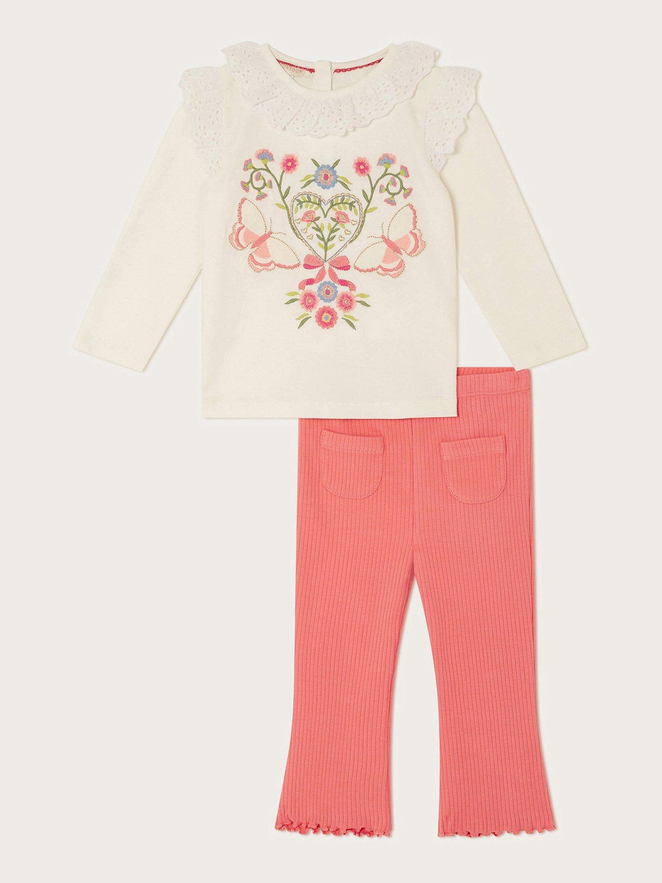 undefined Baby Girls Broderie Embroidered Top And Leggings Set - Light Cream