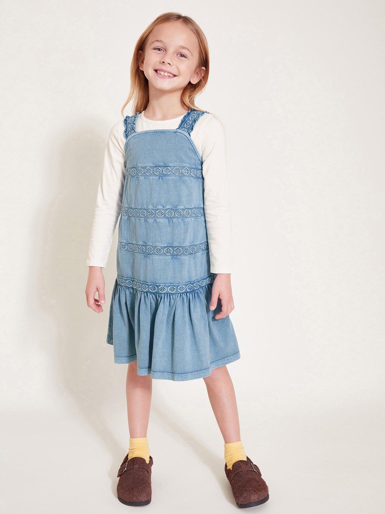 undefined Girls Long Sleeve Top and Embroidered Pinafore Dress Set - Blue