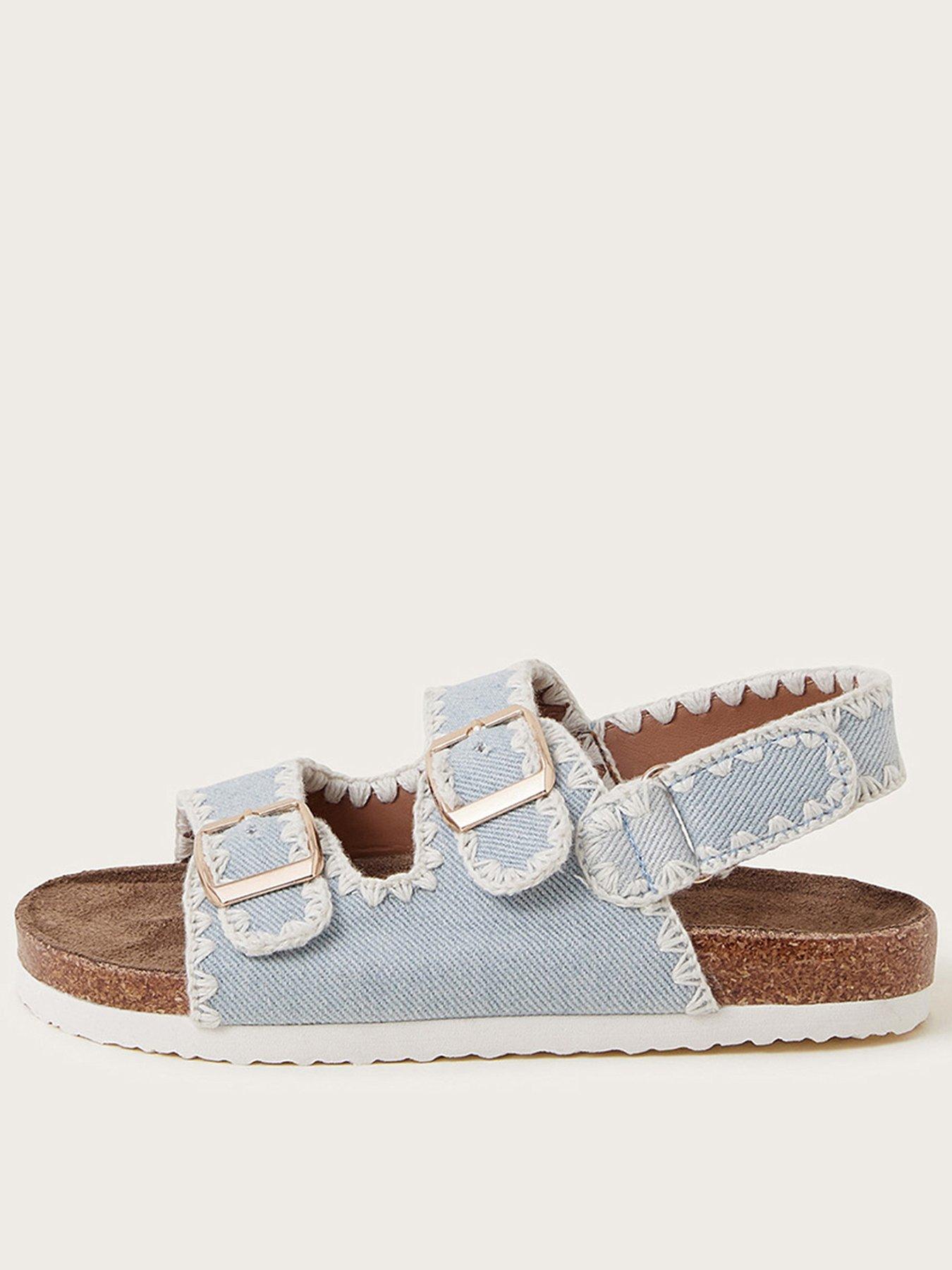 Image 1 of 3 of Monsoon Girls Denim Whipstitch Buckle Sandals - Blue