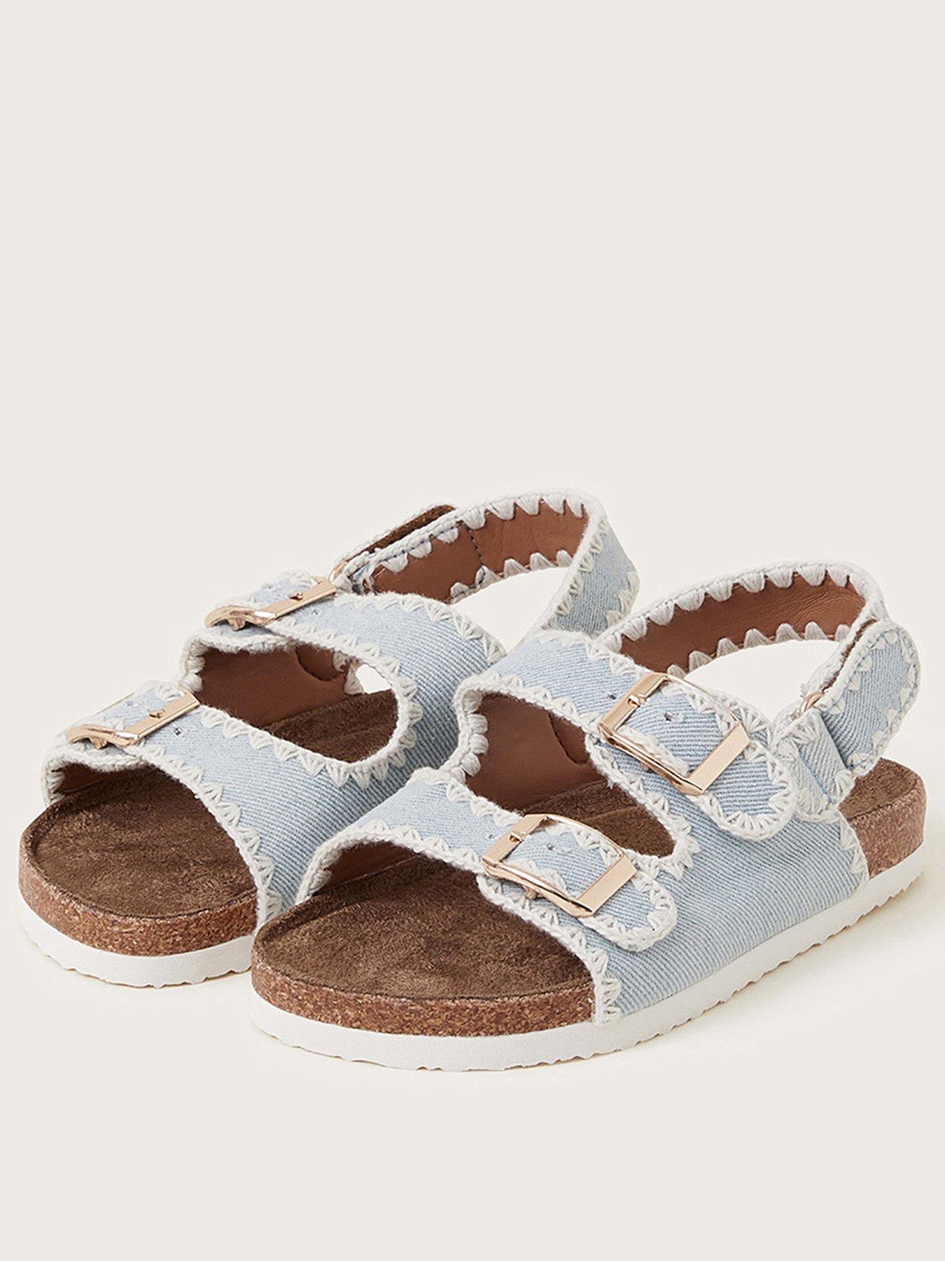 Image 2 of 3 of Monsoon Girls Denim Whipstitch Buckle Sandals - Blue
