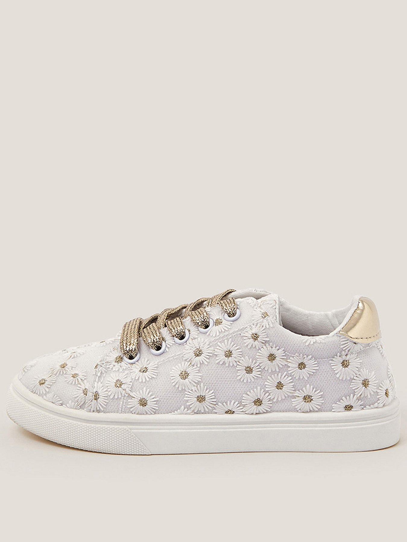 undefined Girls Floral Embroidered Trainers - Gold