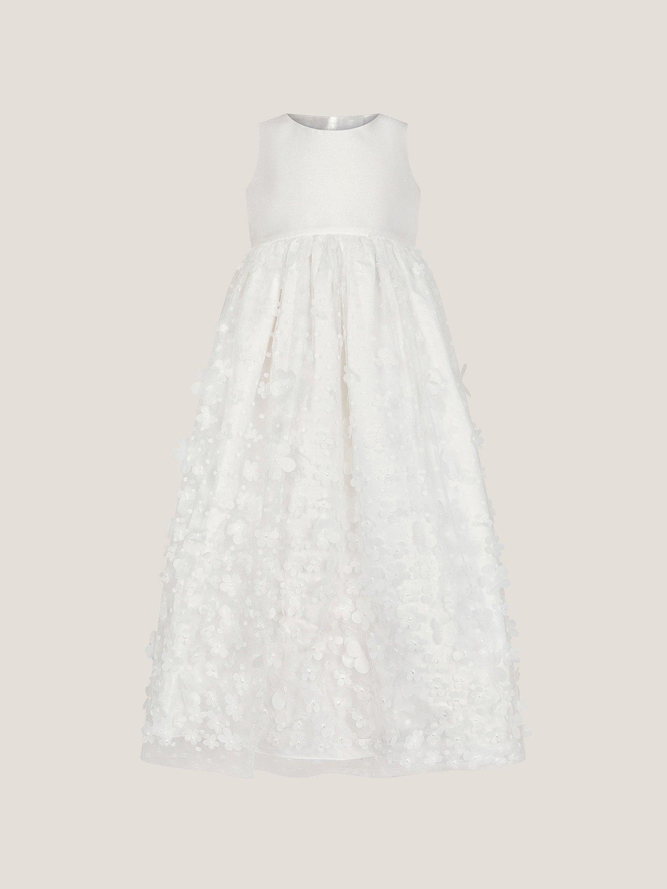 Monsoon Baby Girls 3d Petal Christening Dress - Light Cream