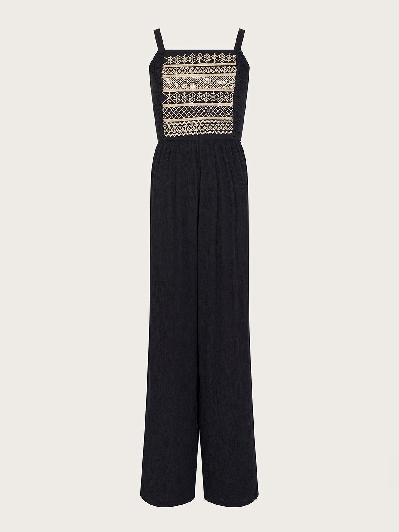 Image 1 of 4 of Monsoon Girls Storm Embroidered Jumpsuit - Black