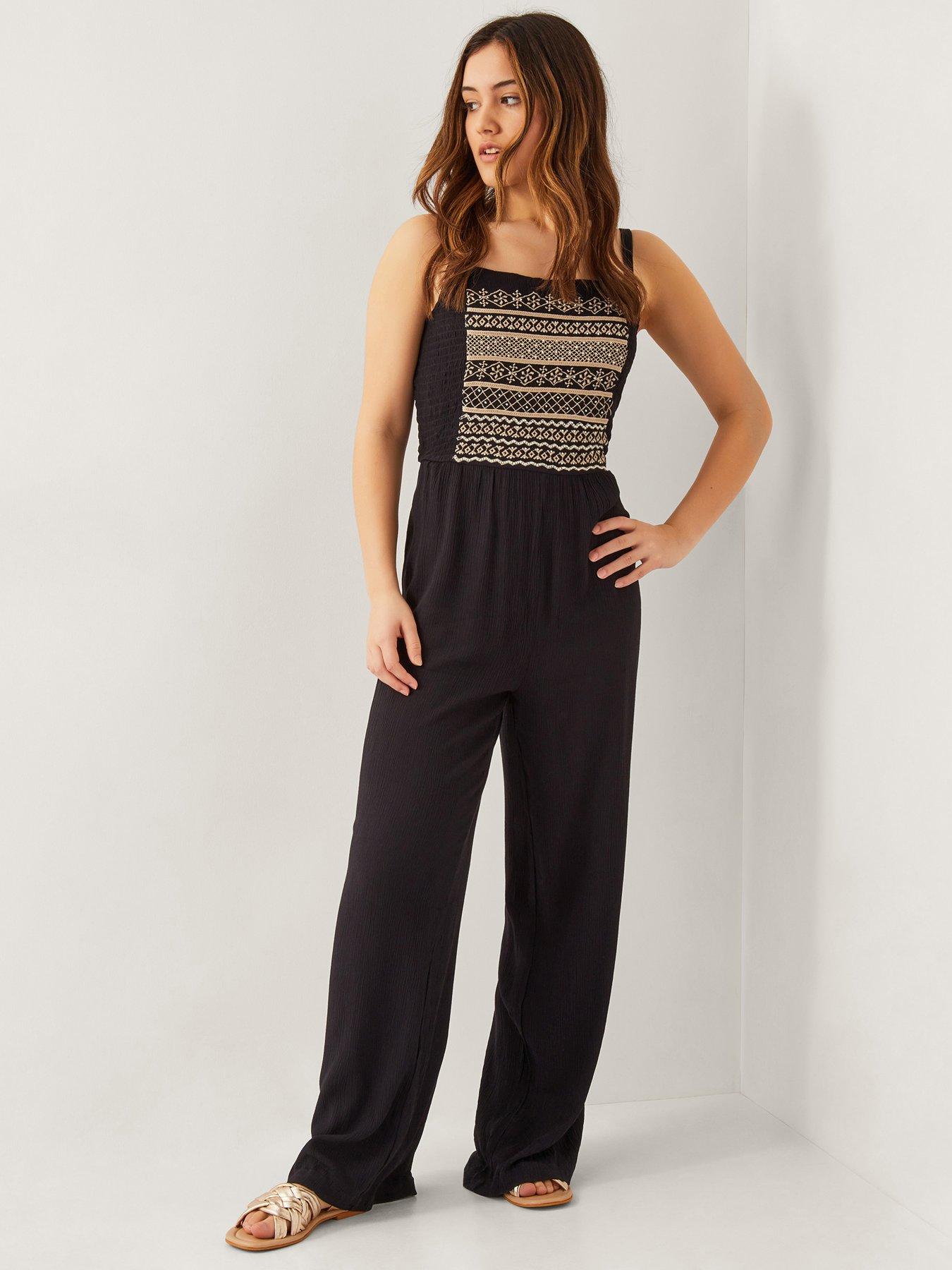Image 2 of 4 of Monsoon Girls Storm Embroidered Jumpsuit - Black
