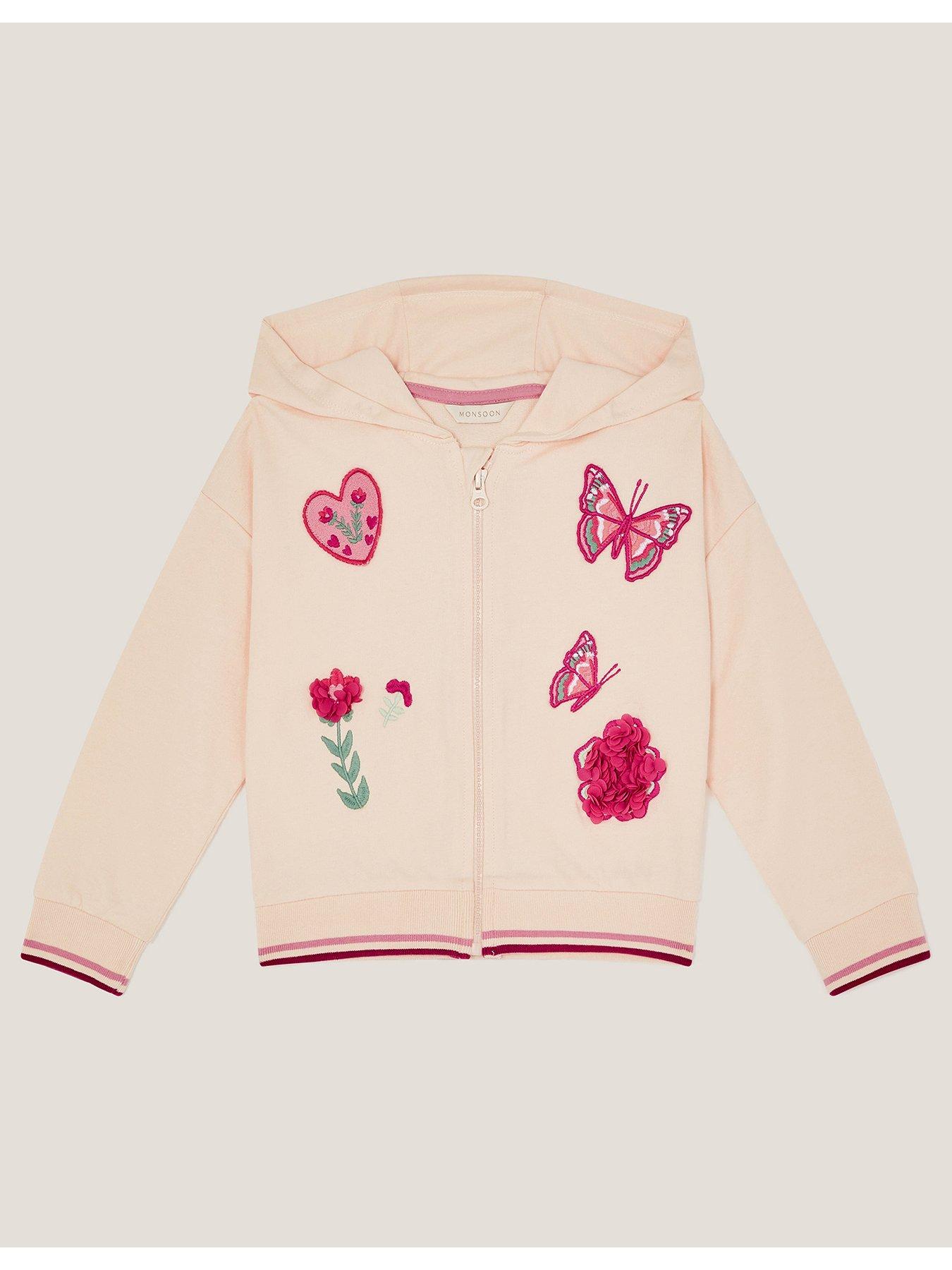Image 1 of 3 of Monsoon Girls Applique Badge Zip Through Hoodie - White