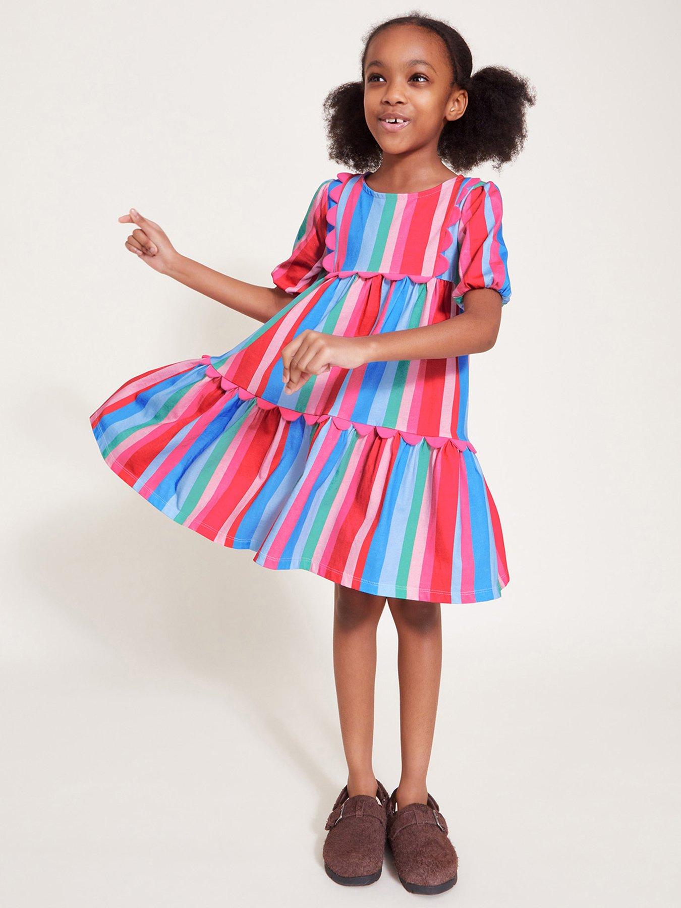 undefined Girls Stripe Scallop Jersey Dress - Multi