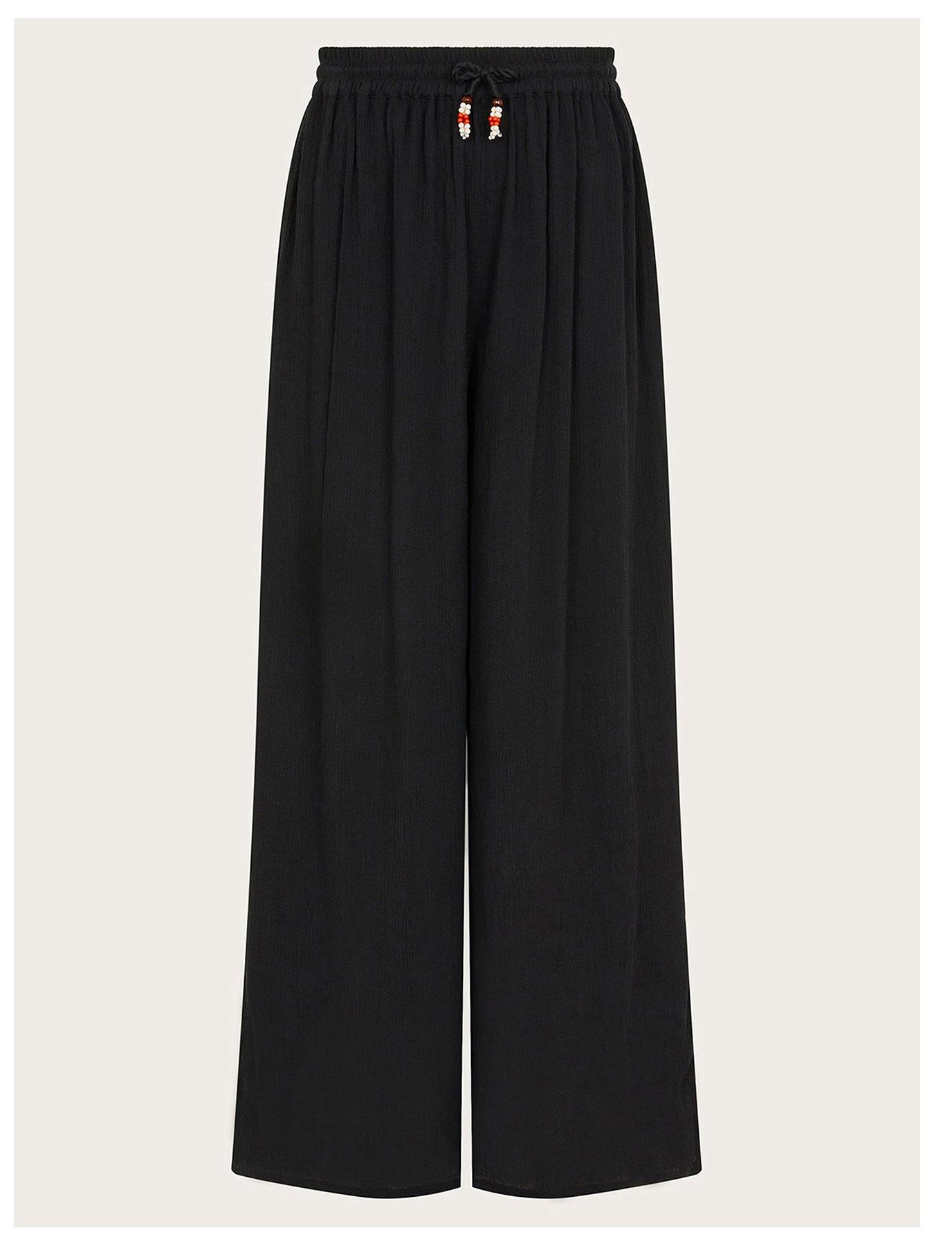 Image 1 of 3 of Monsoon Girls Wide Leg Crinkle Trousers - Black