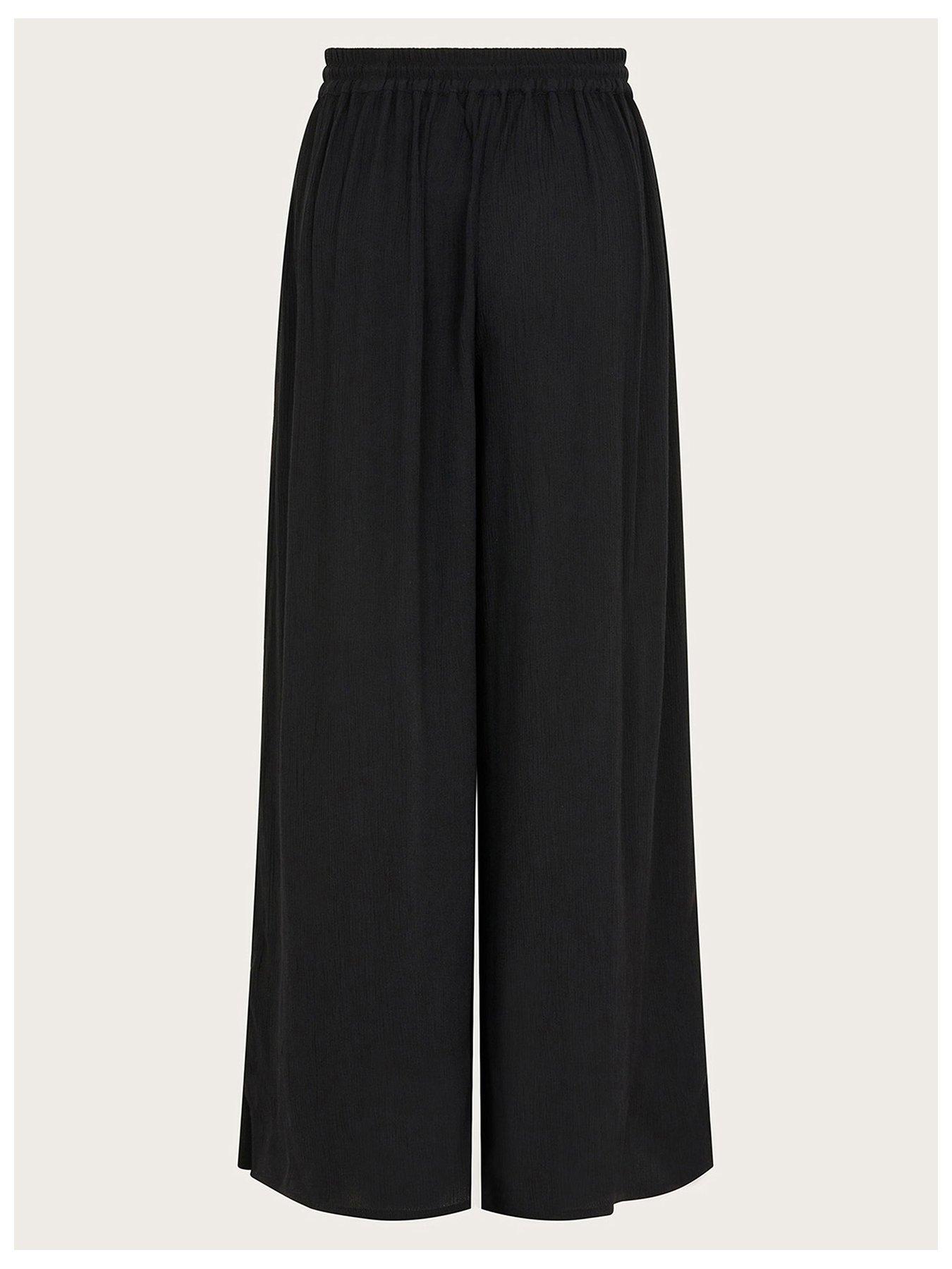 Image 2 of 3 of Monsoon Girls Wide Leg Crinkle Trousers - Black
