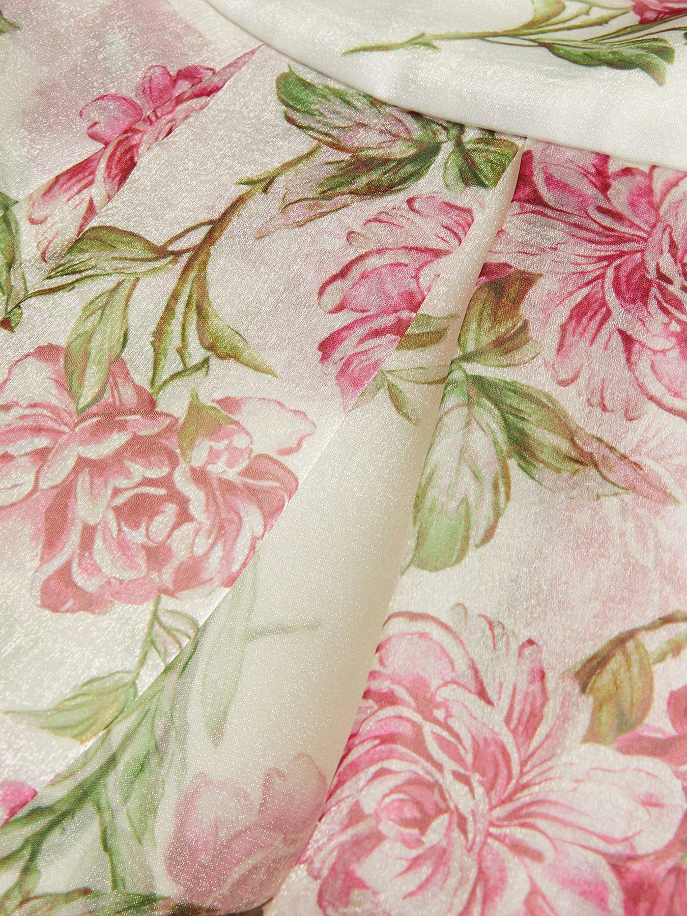Image 4 of 4 of Monsoon Girls Strappy Peony Print Organza Dress - Light Cream