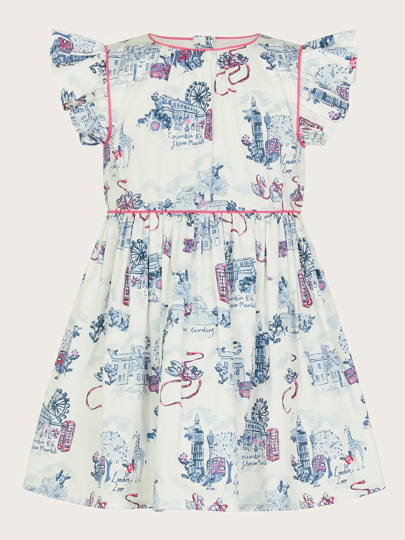 undefined Baby Girls London Print Frilly Cotton Dress - Light Cream