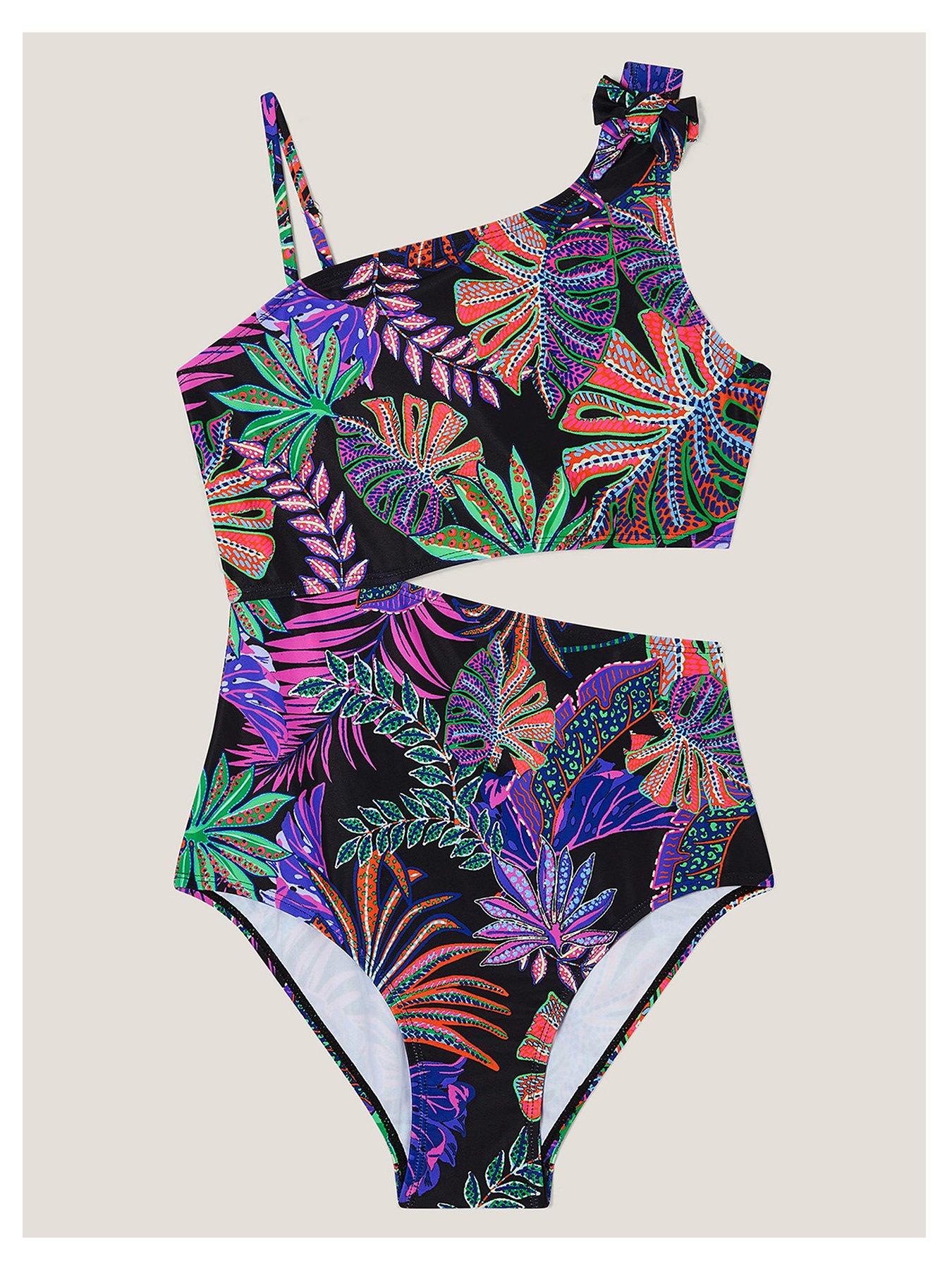 undefined Girls Storm Tropical Print Swimsuit - Black