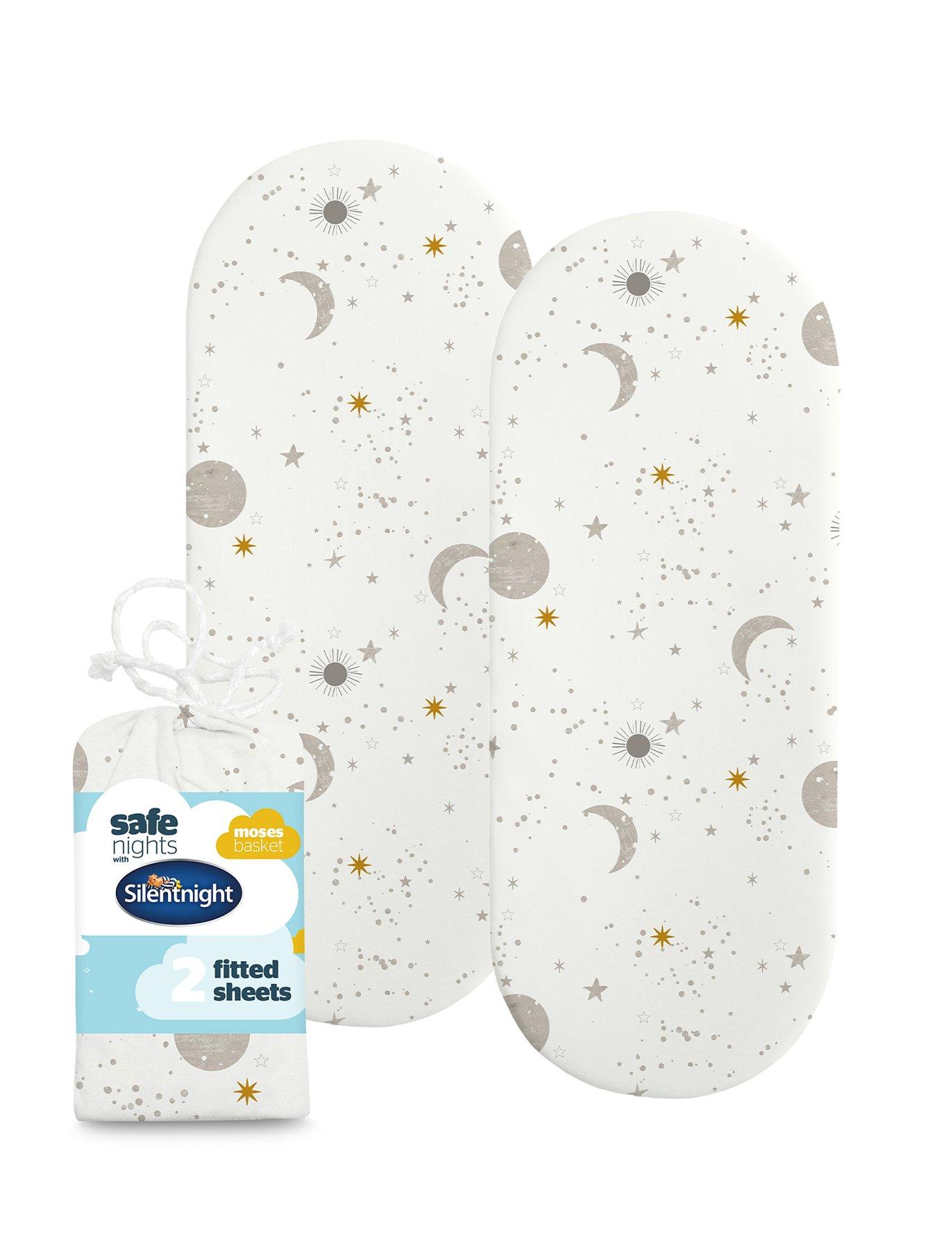 Image 1 of 7 of Silentnight Safe Nights Pack of 2 100% Cotton Moses Basket Fitted Sheets &ndash; Celestial