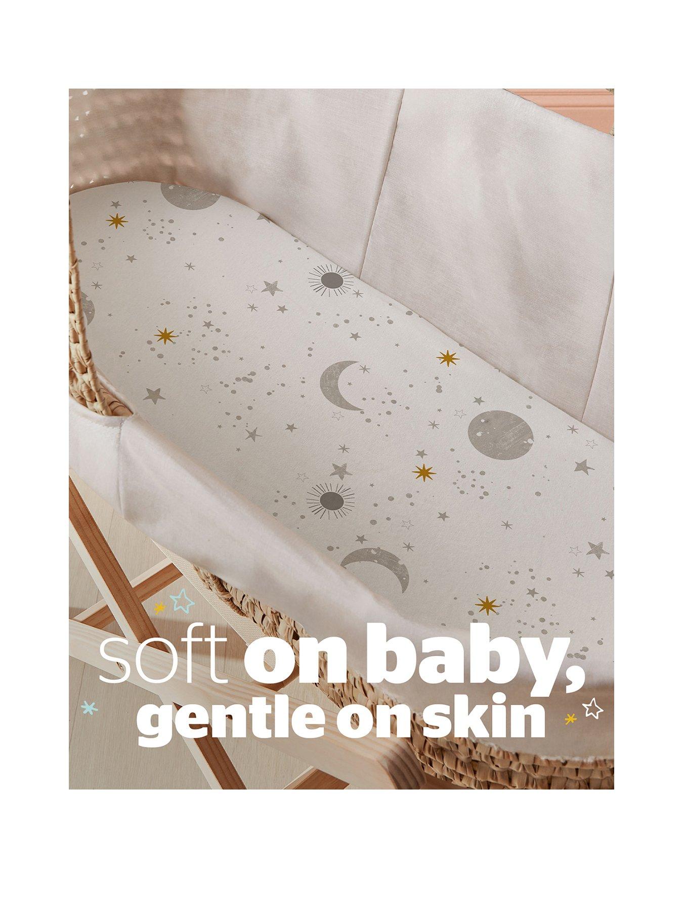 Image 2 of 7 of Silentnight Safe Nights Pack of 2 100% Cotton Moses Basket Fitted Sheets &ndash; Celestial