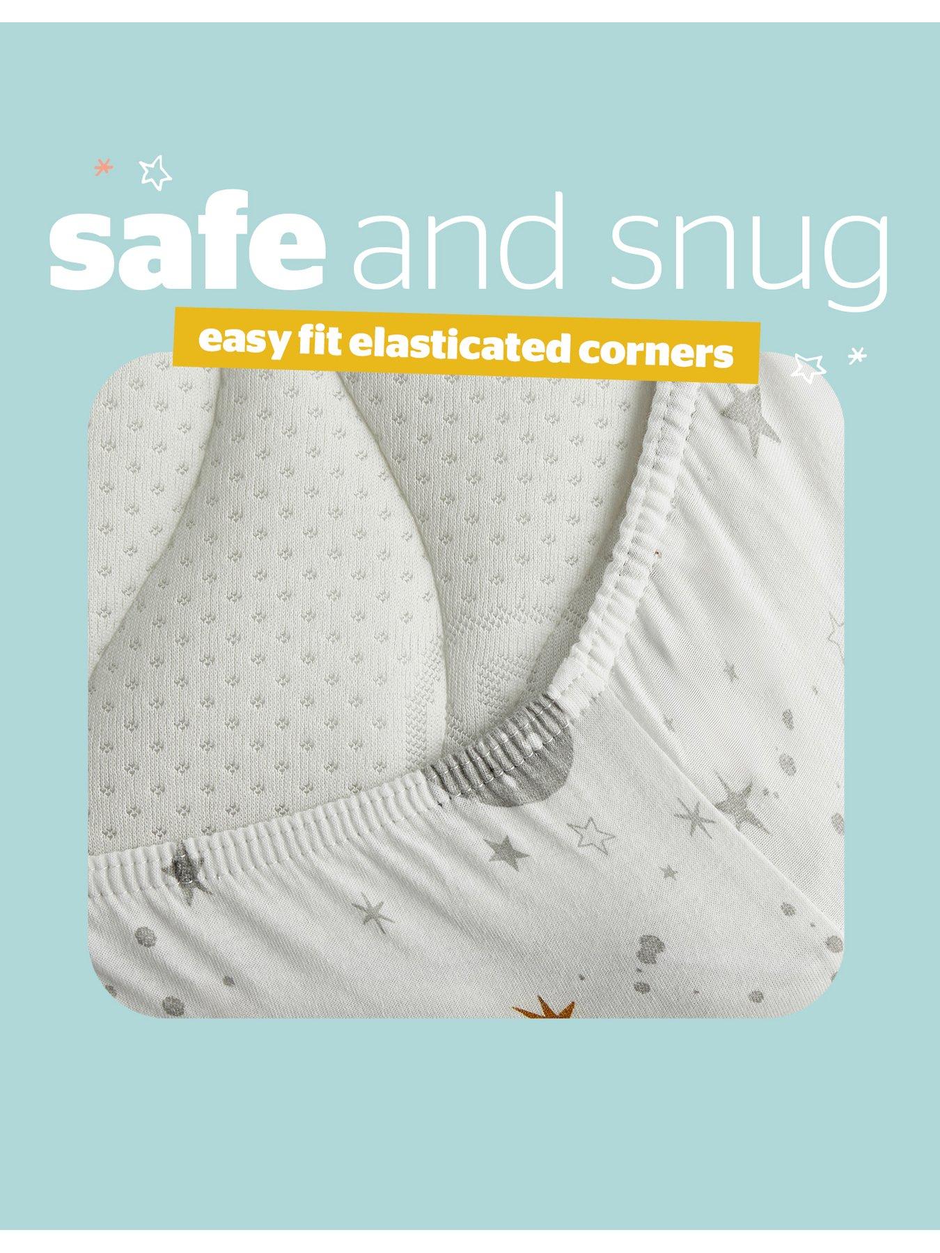 Image 5 of 7 of Silentnight Safe Nights Pack of 2 100% Cotton Moses Basket Fitted Sheets &ndash; Celestial