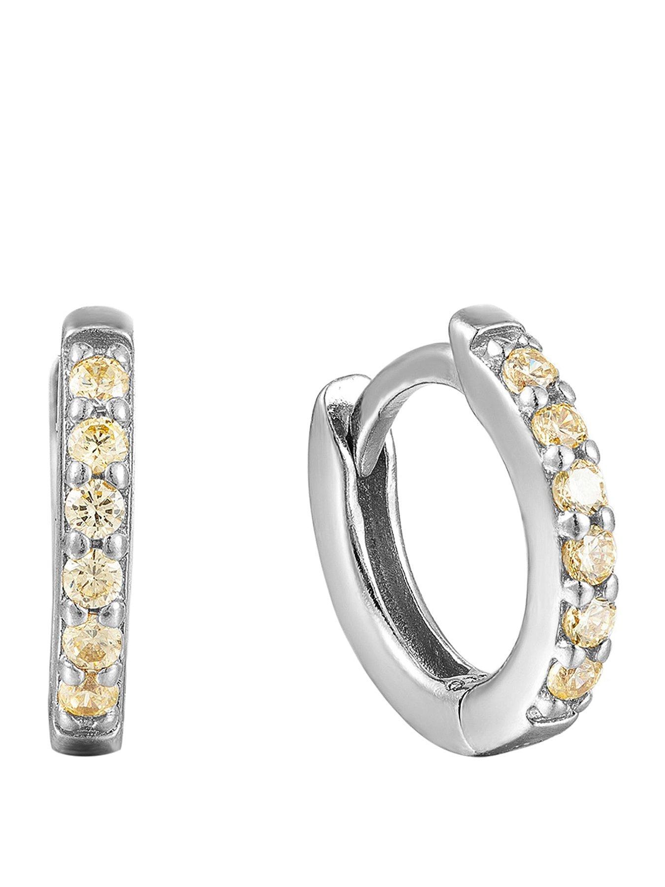 Seol + Gold Birthstone CZ Tiny Hoop Earrings