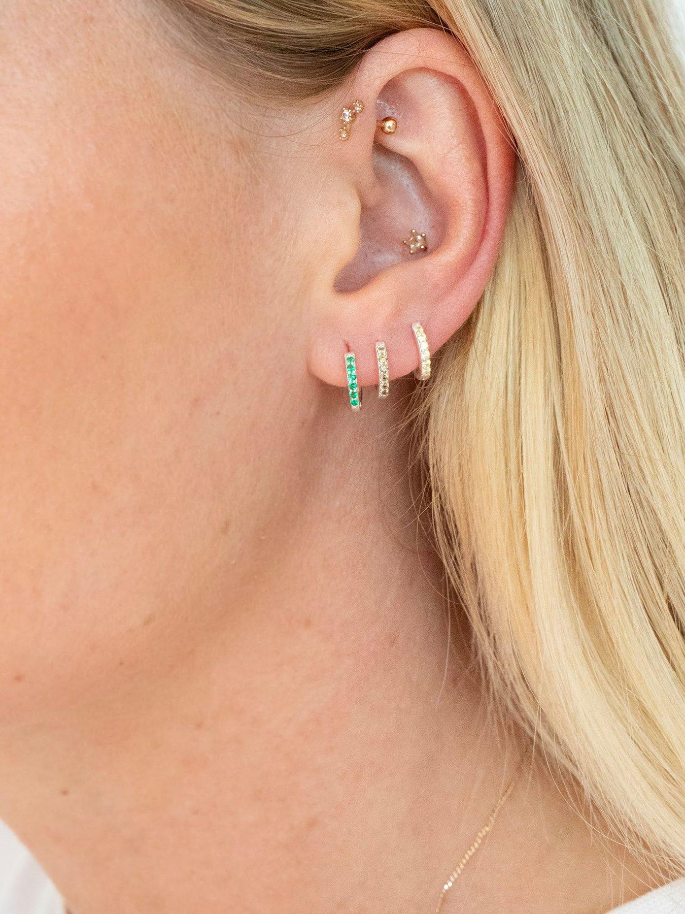 Image 3 of 5 of Seol + Gold Birthstone CZ Tiny Hoop Earrings