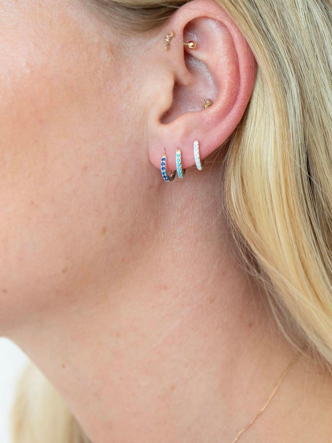 Image 4 of 5 of Seol + Gold Birthstone CZ Tiny Hoop Earrings