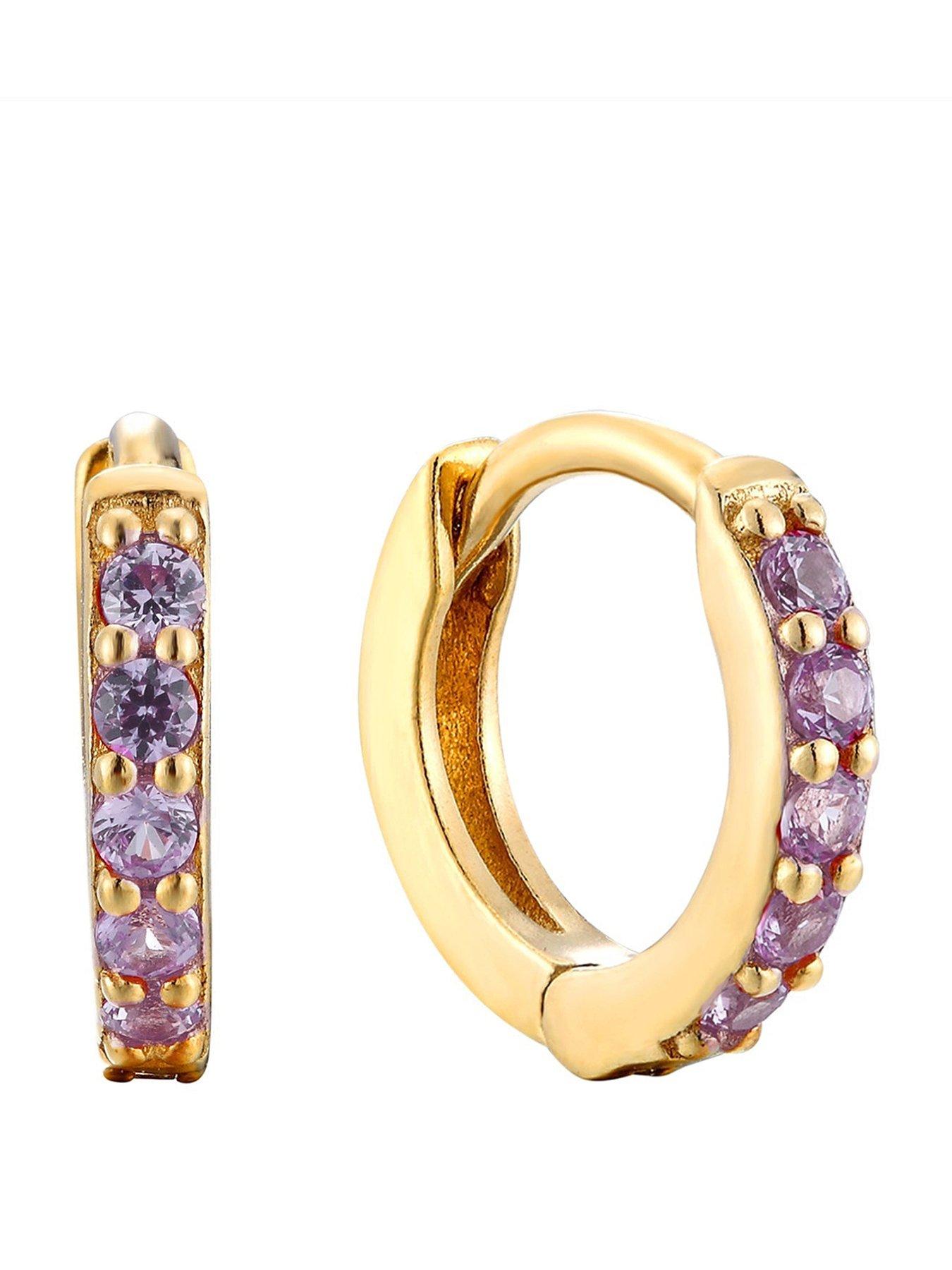 Seol + Gold Birthstone CZ Tiny Hoop Earrings