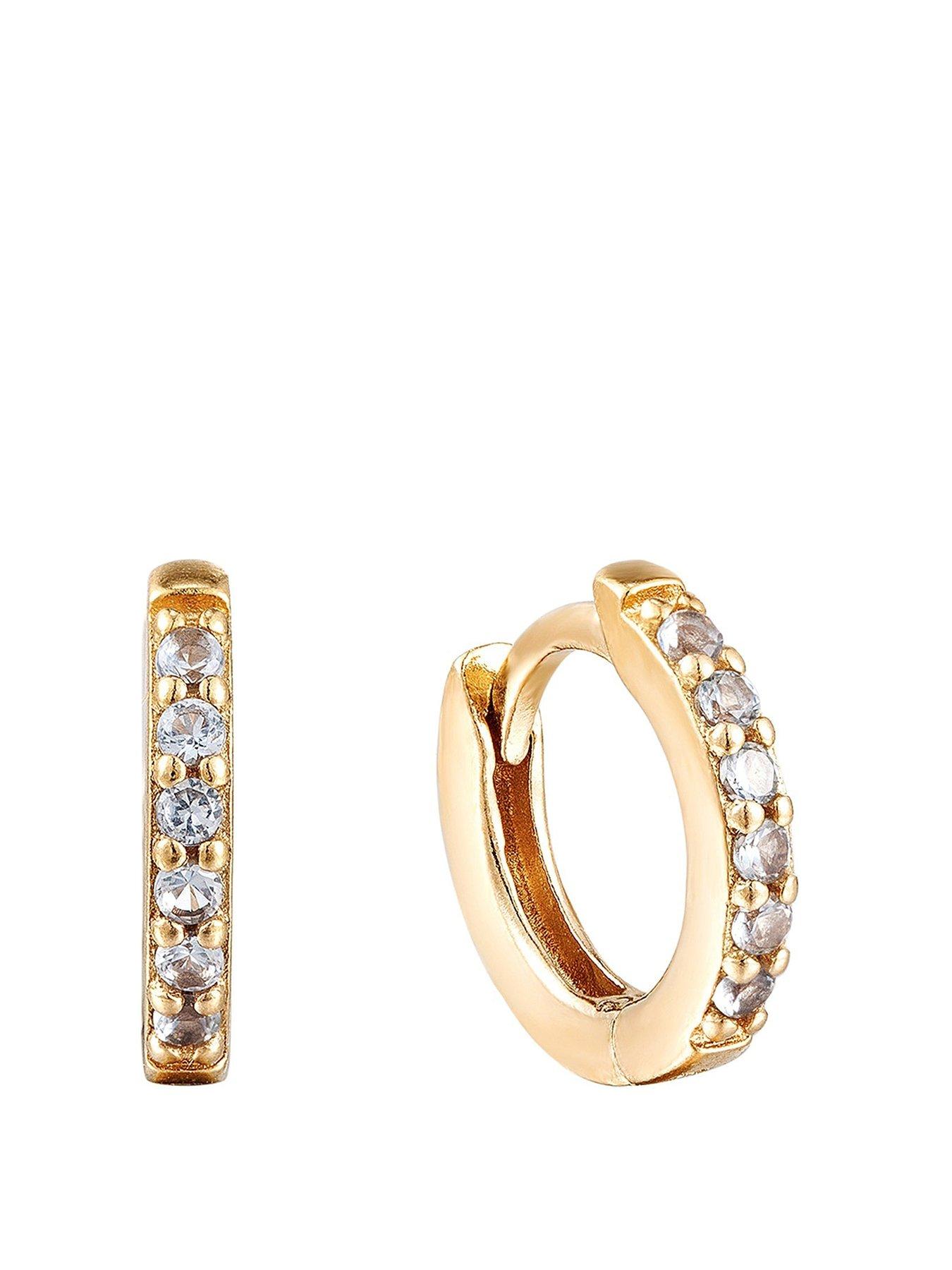 Seol + Gold Birthstone CZ Tiny Hoop Earrings