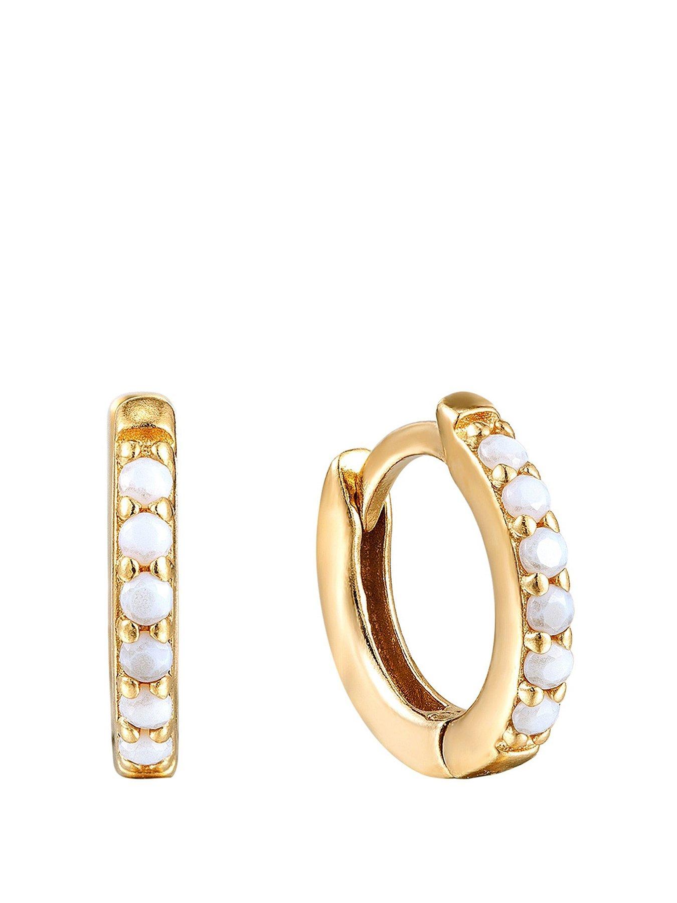 Seol + Gold Birthstone CZ Tiny Hoop Earrings