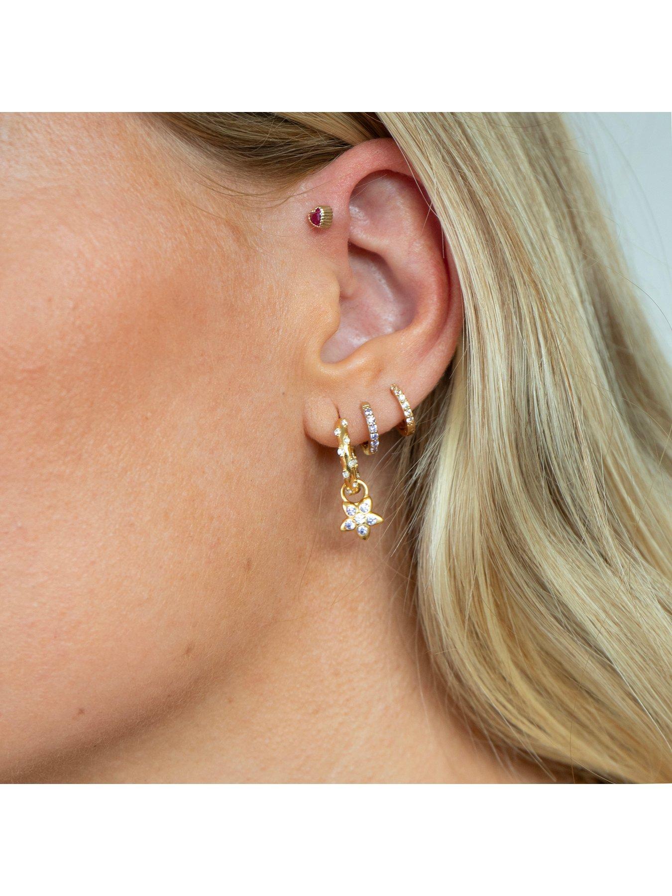 Image 2 of 7 of Seol + Gold Birthstone CZ Tiny Hoop Earrings