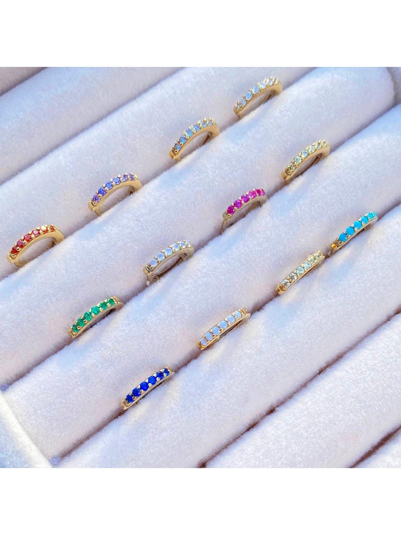 Image 3 of 7 of Seol + Gold Birthstone CZ Tiny Hoop Earrings