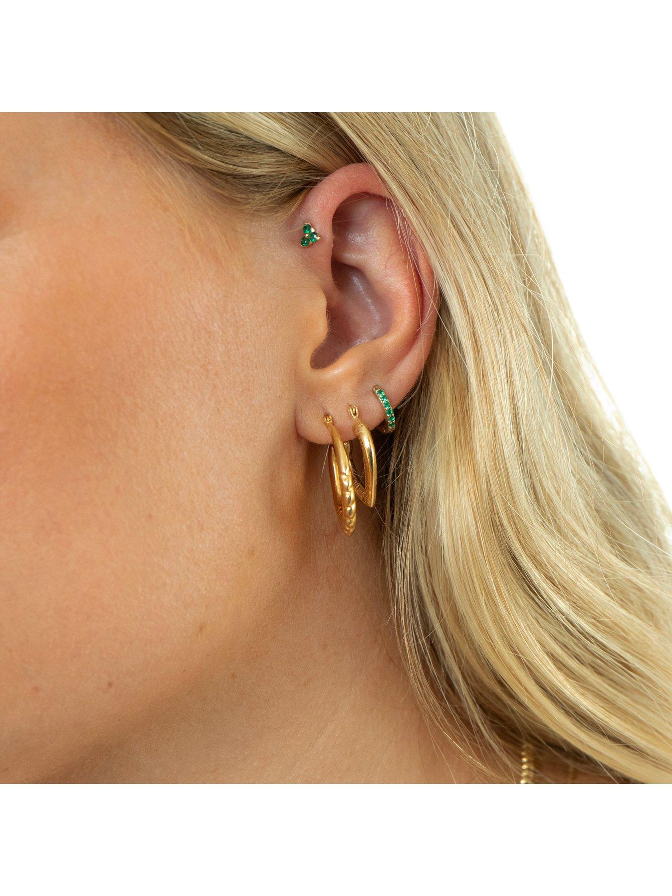 Image 4 of 7 of Seol + Gold Birthstone CZ Tiny Hoop Earrings