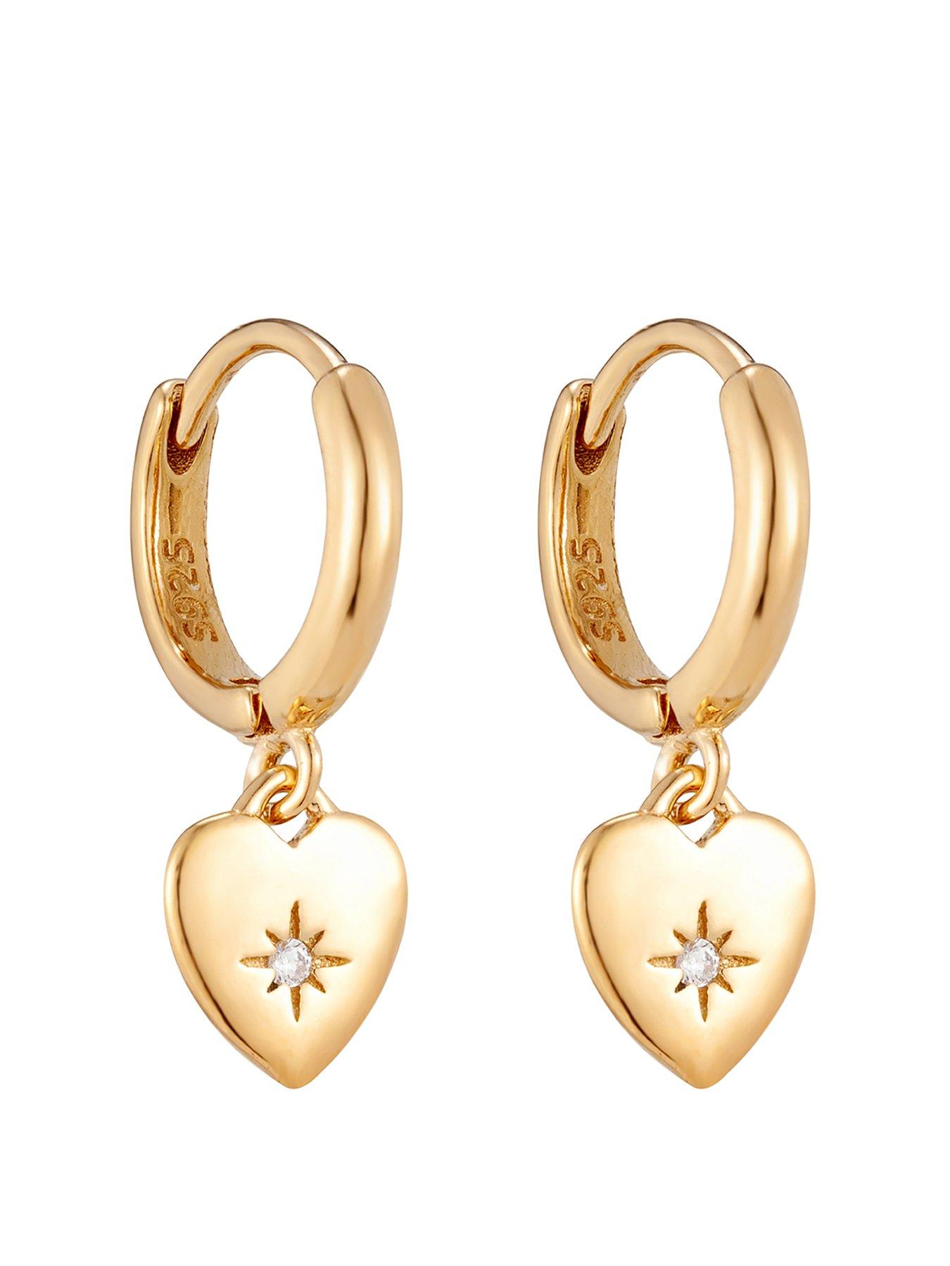 Seol + Gold CZ Heart Charm Hoops