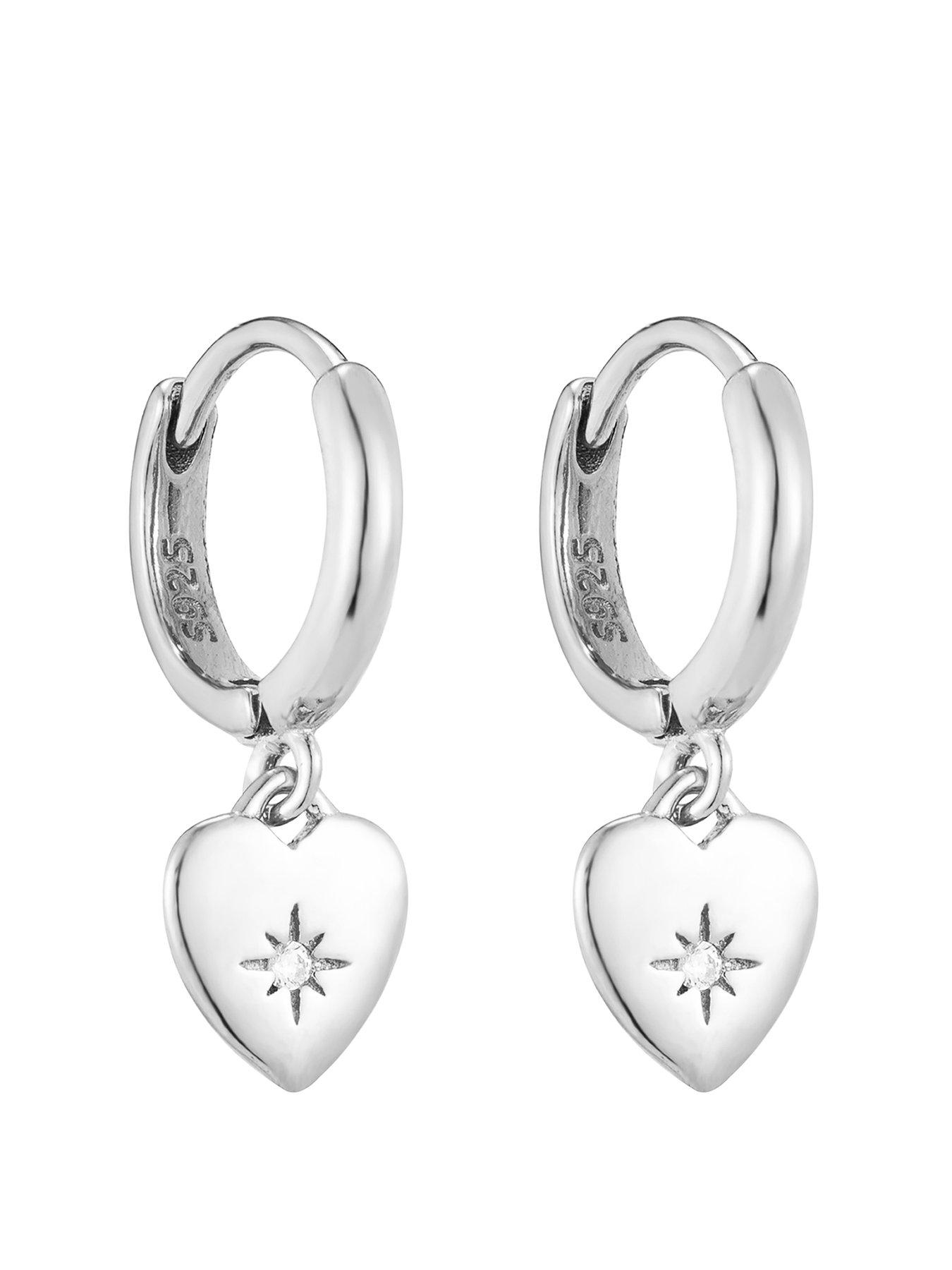 undefined CZ Heart Charm Hoops