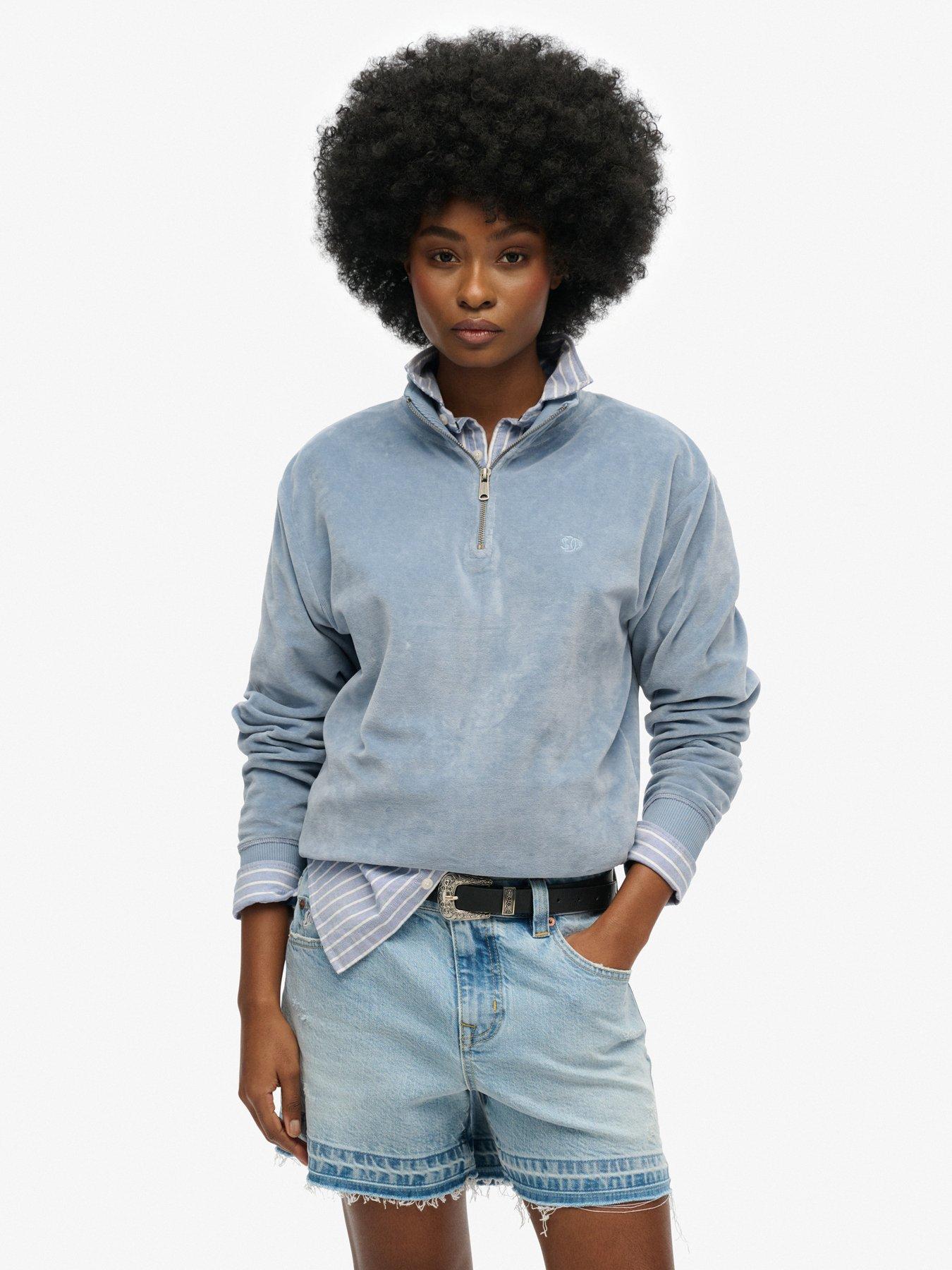 undefined Velour Half Zip - Blue