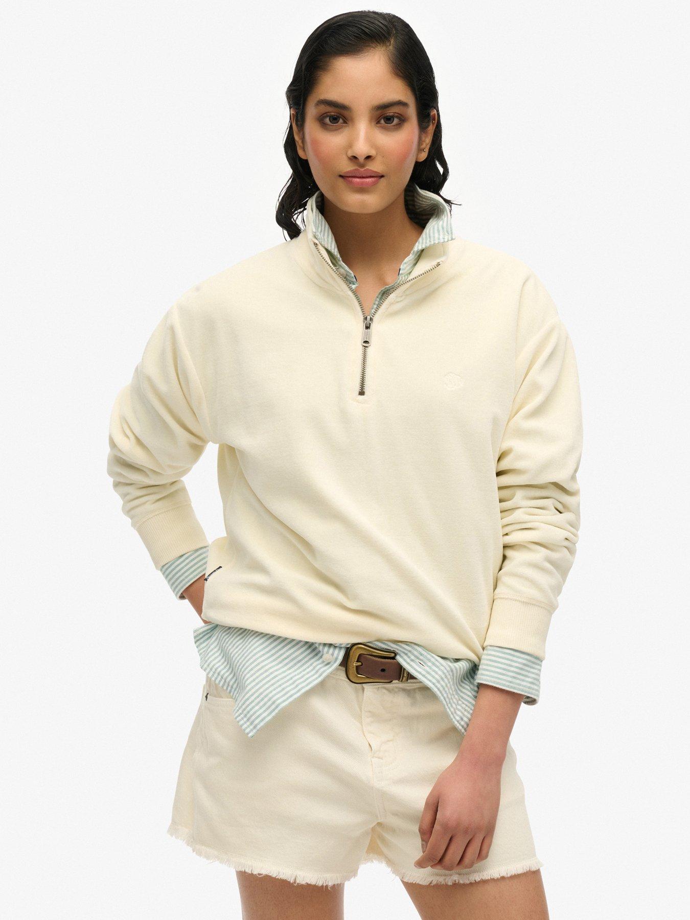 Superdry Velour Half Zip - White
