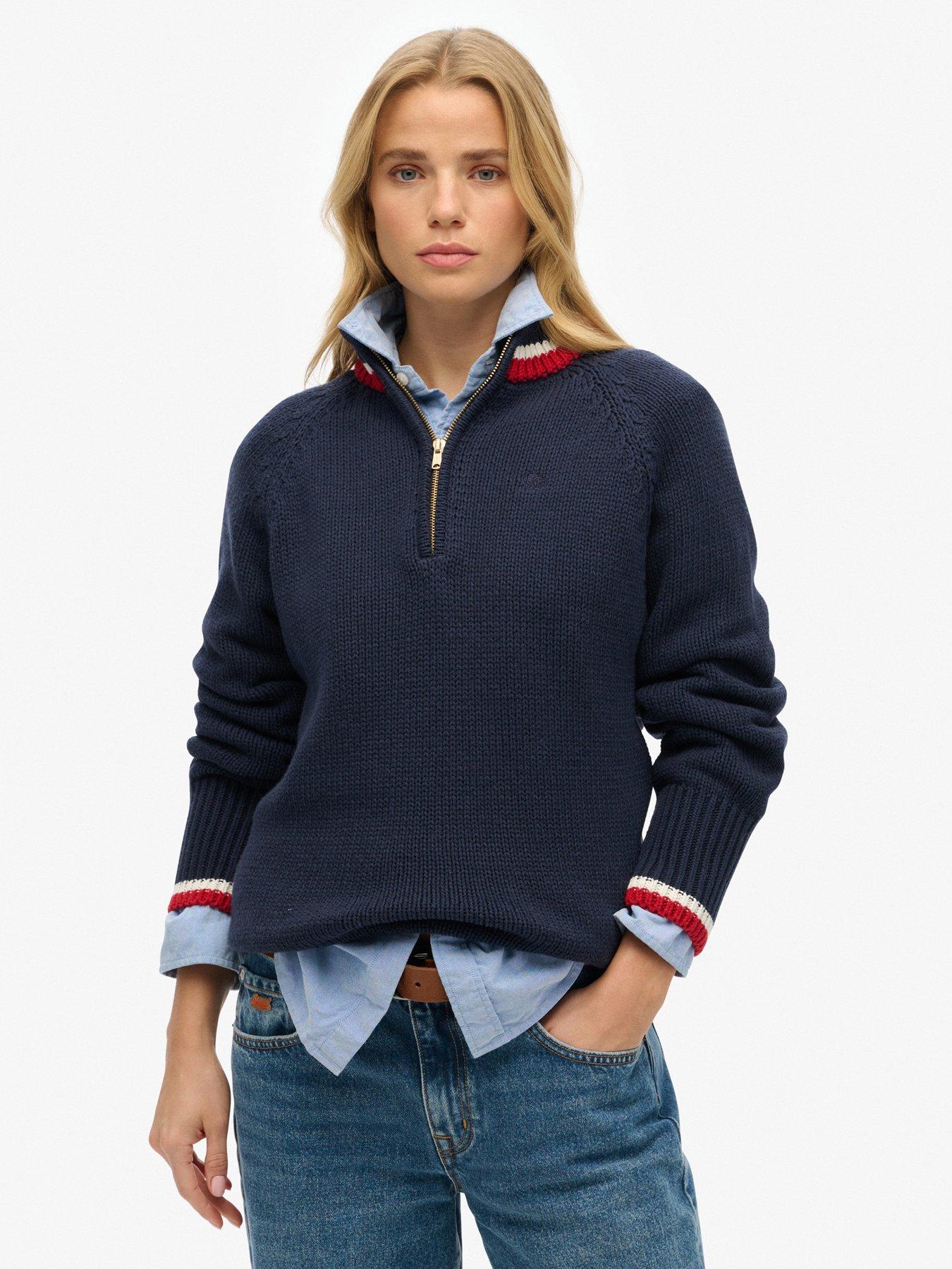 undefined Tipped Half Zip Jumper - Navy