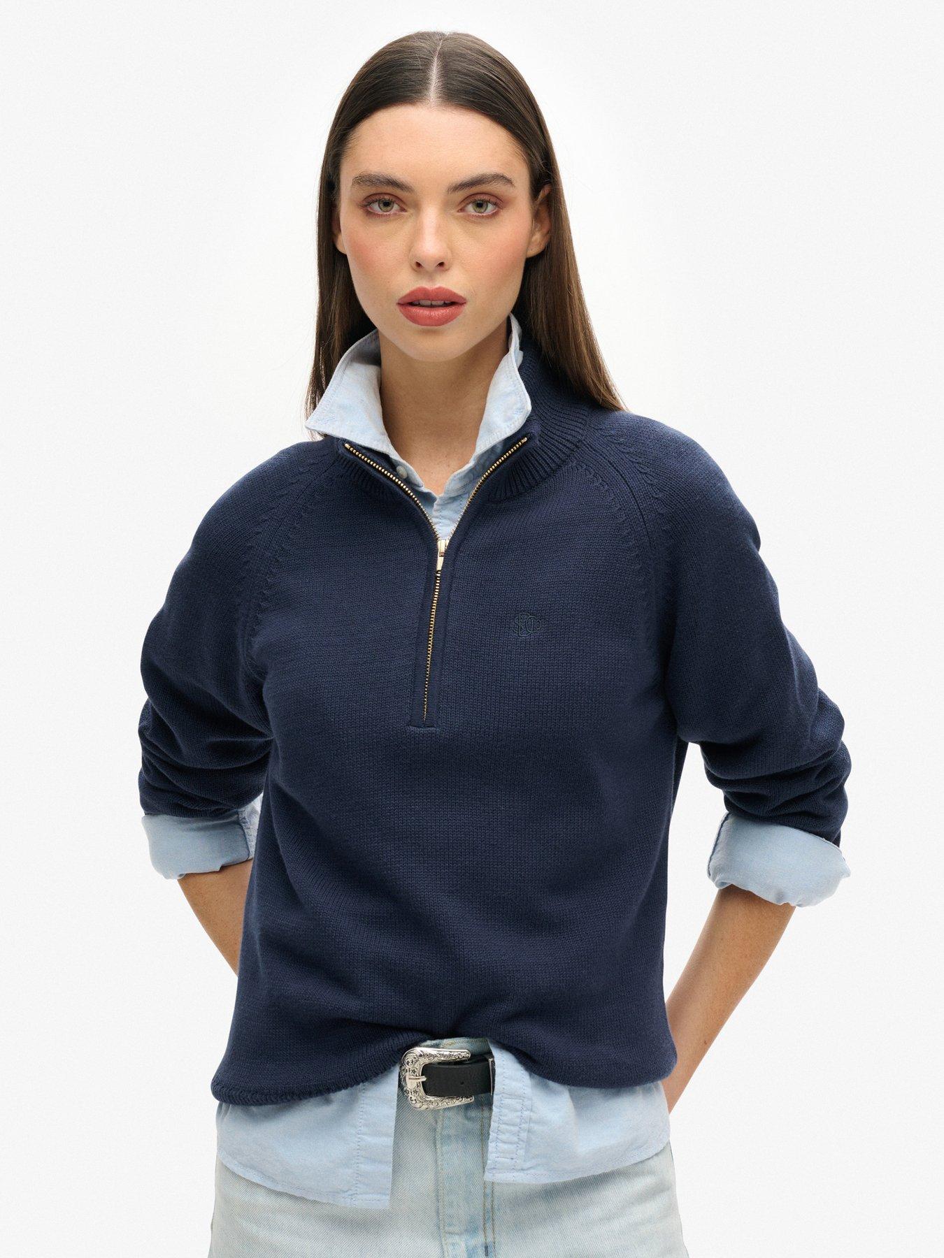 undefined Classic Cotton Knit Half Zip Jumper - Navy