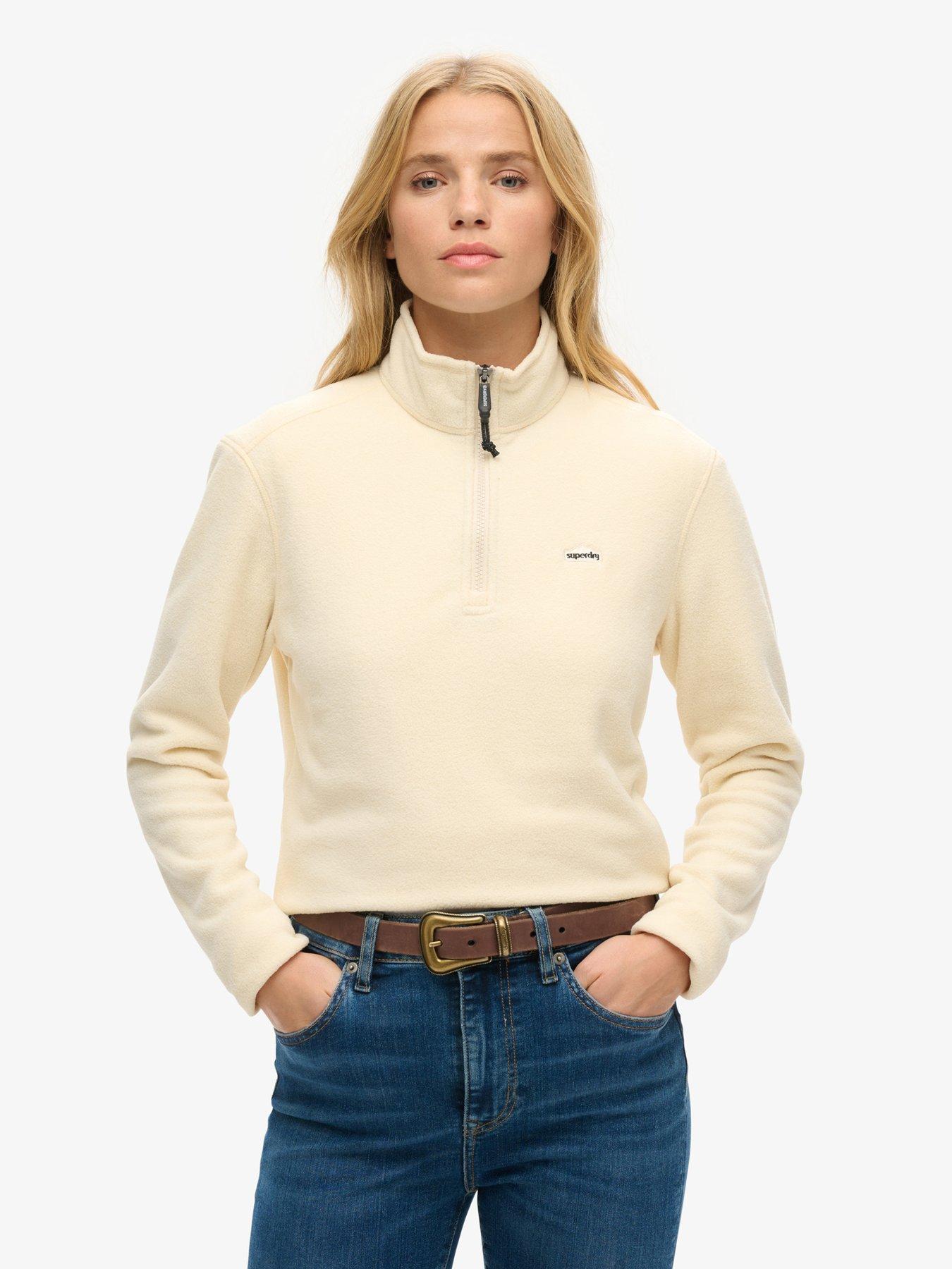 Superdry Polar Fleece Cropped Half Zip - Beige