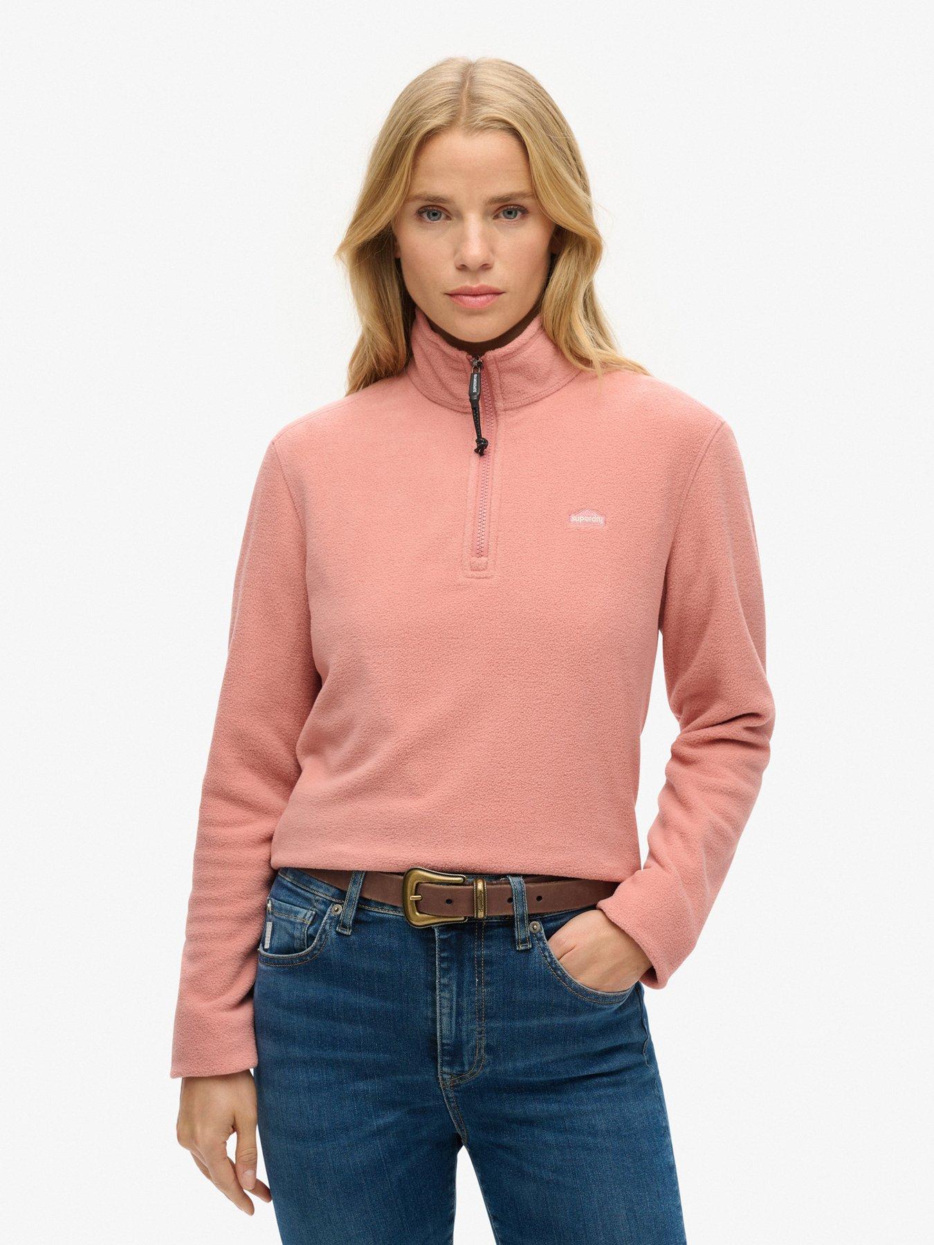 Superdry Polar Fleece Cropped Half Zip, Pink, Size 8, Women