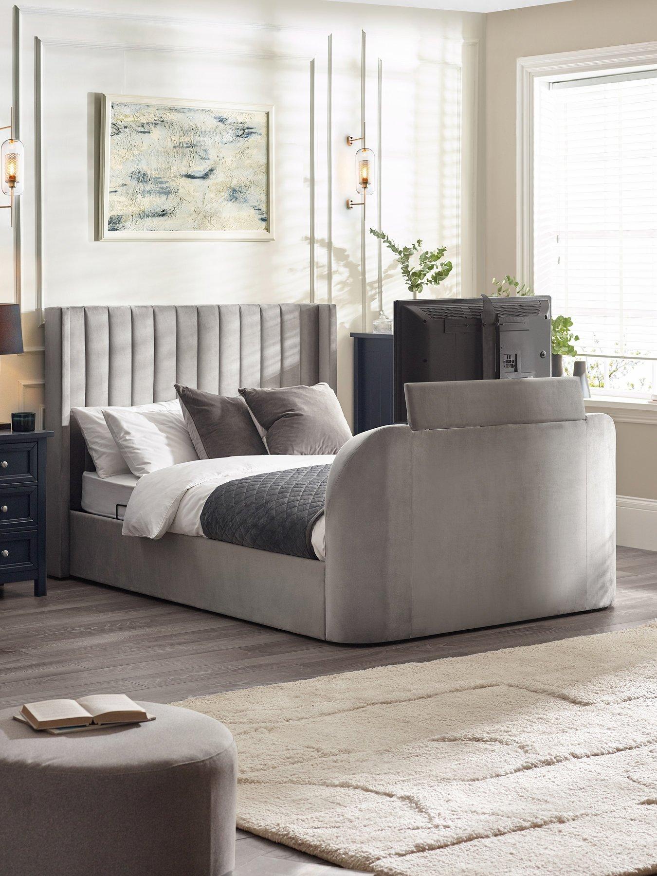 Julian Bowen Clara Side Lift Ottoman Storage TV Bed - fits up to 43 inch TV - Light Grey