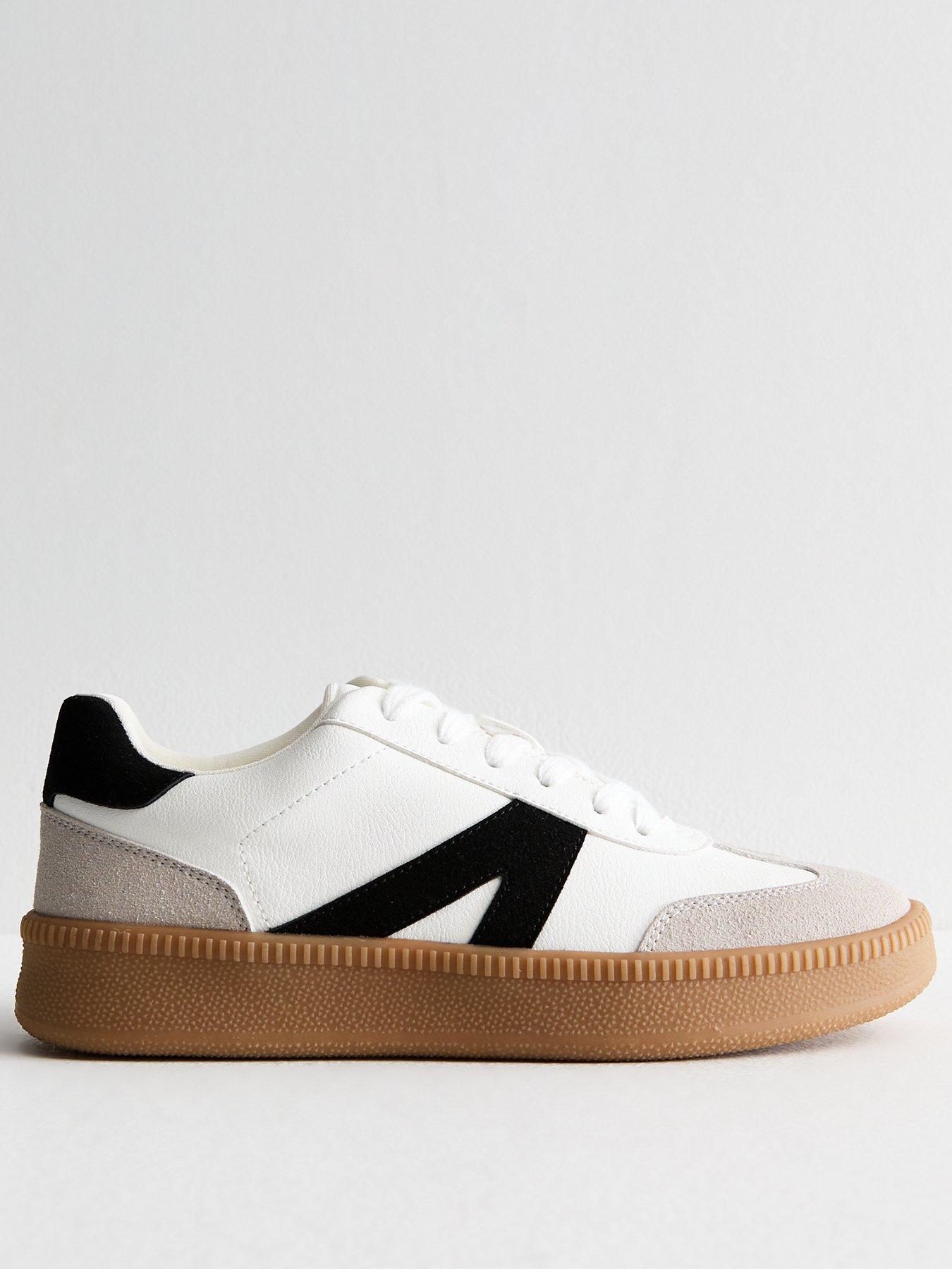 undefined White Contrast Panel Faux Leather Trainers