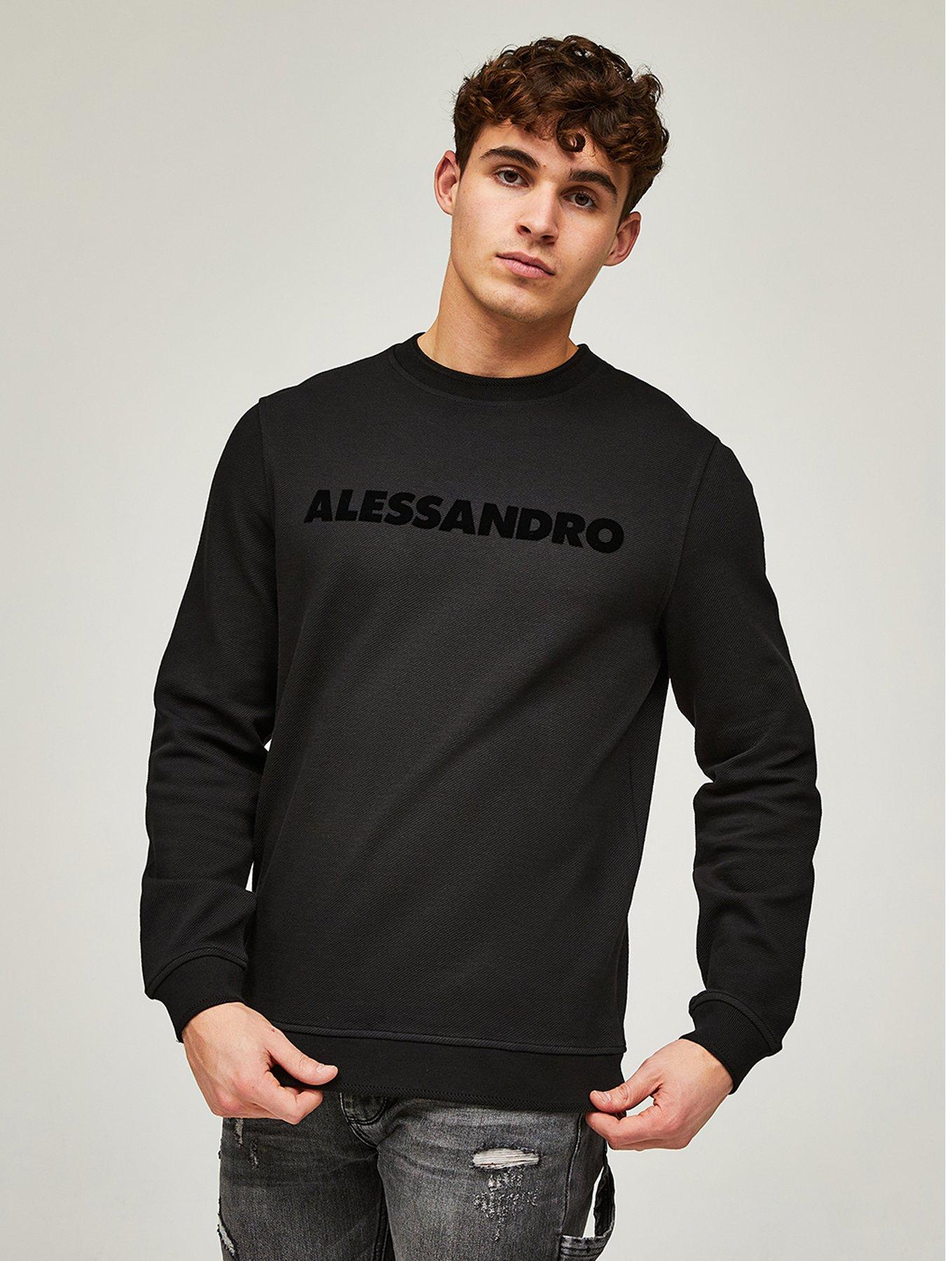 undefined Marconi Tonal Flock Logo Crew Neck Sweatshirt - Black