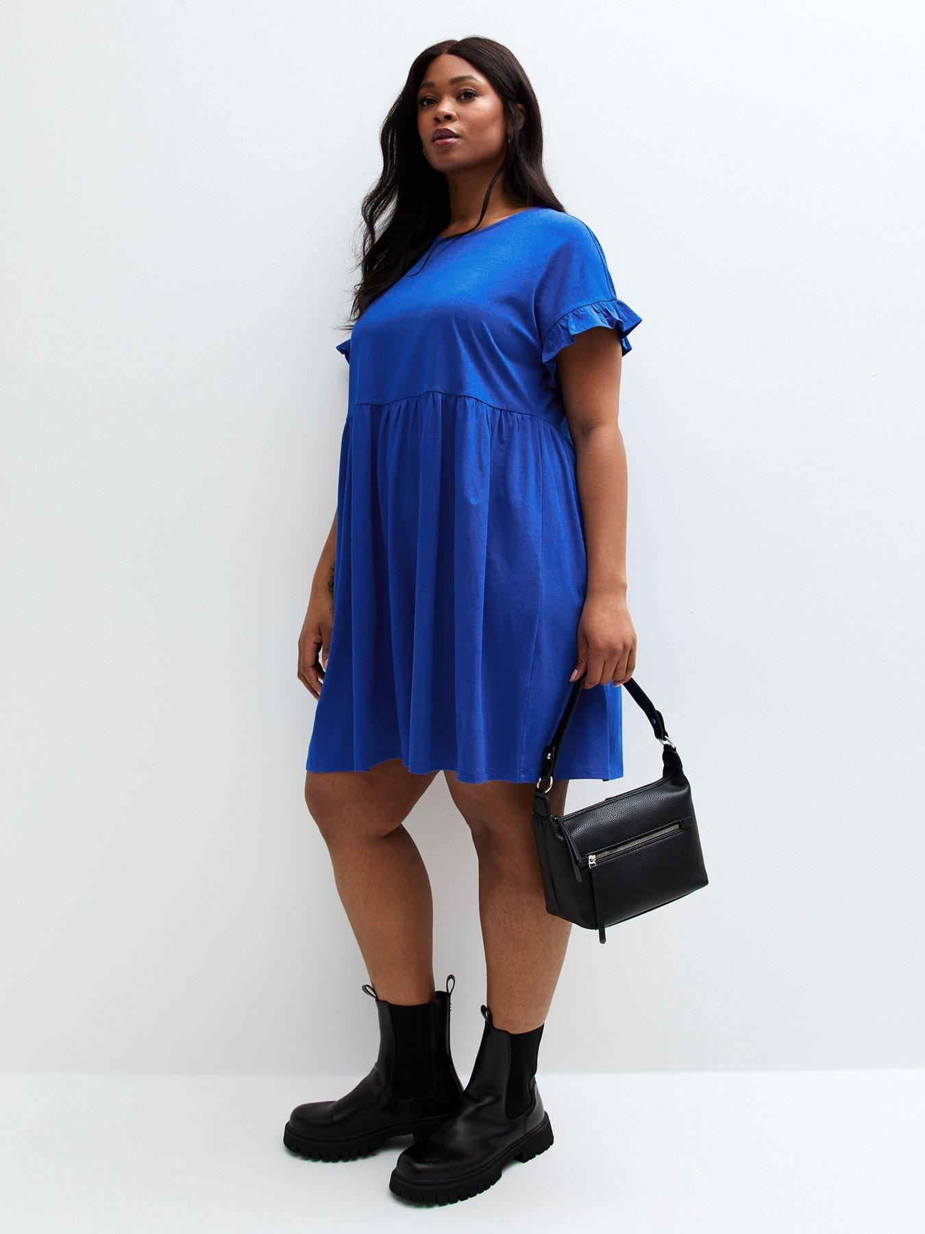 undefined Curves Bright Blue Frilly Trimmed Mini Dress